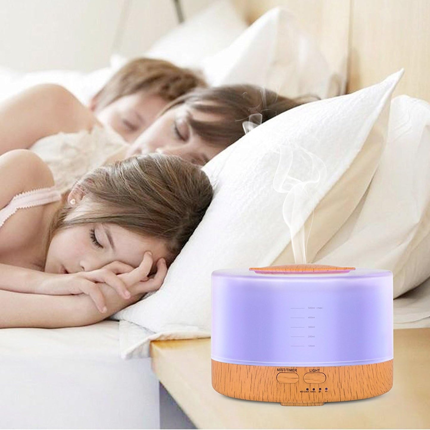 Remote Control Essential Oil Diffuser, 500ml Ultrasonic Aroma Cool Mist Humidifier with 7 Color Light Changing and 4 Timer Settings (Wood Grain)