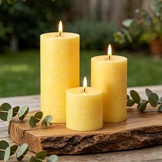 Citronella Candles Outdoor,3 Pack Lemongrass Scented Pillar Candles Indoor Outdoor,Long Lasting Citronella Pillar Candle for Home Garden Patio Yard Party Wedding(2x2in,2x3in,2x4in)