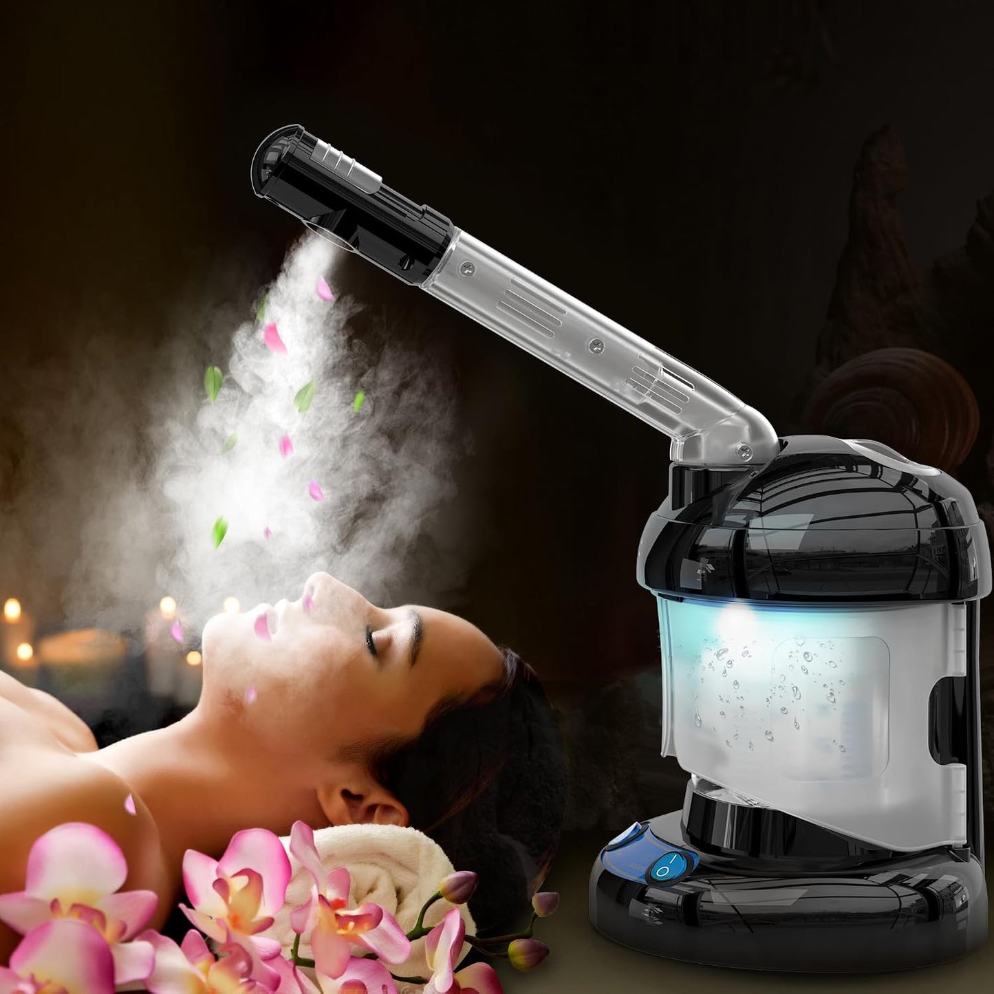 Facial Steamer - Ozone Steamer with Extendable Arm - Professional Nano Ionic Facial Steamer for Deep Cleaning - Portable for Personal Care Use at Home or Salon