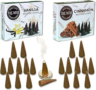 TRUMIRI Incense Cones - Combo Pack of 20 Cone Incense - 10 Vanilla + 10 Cinnamon