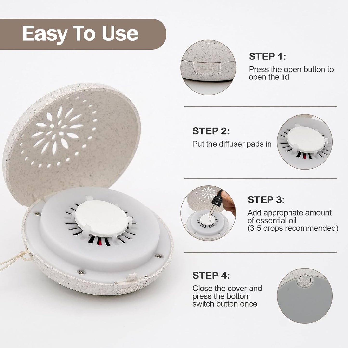 Travel Sized Portable Mini Diffuser for Essential Oils Multifunction Waterless No Sound Mini Aromatherapy Diffuser for Bedroom Office Baby Room Car Aromatherapy