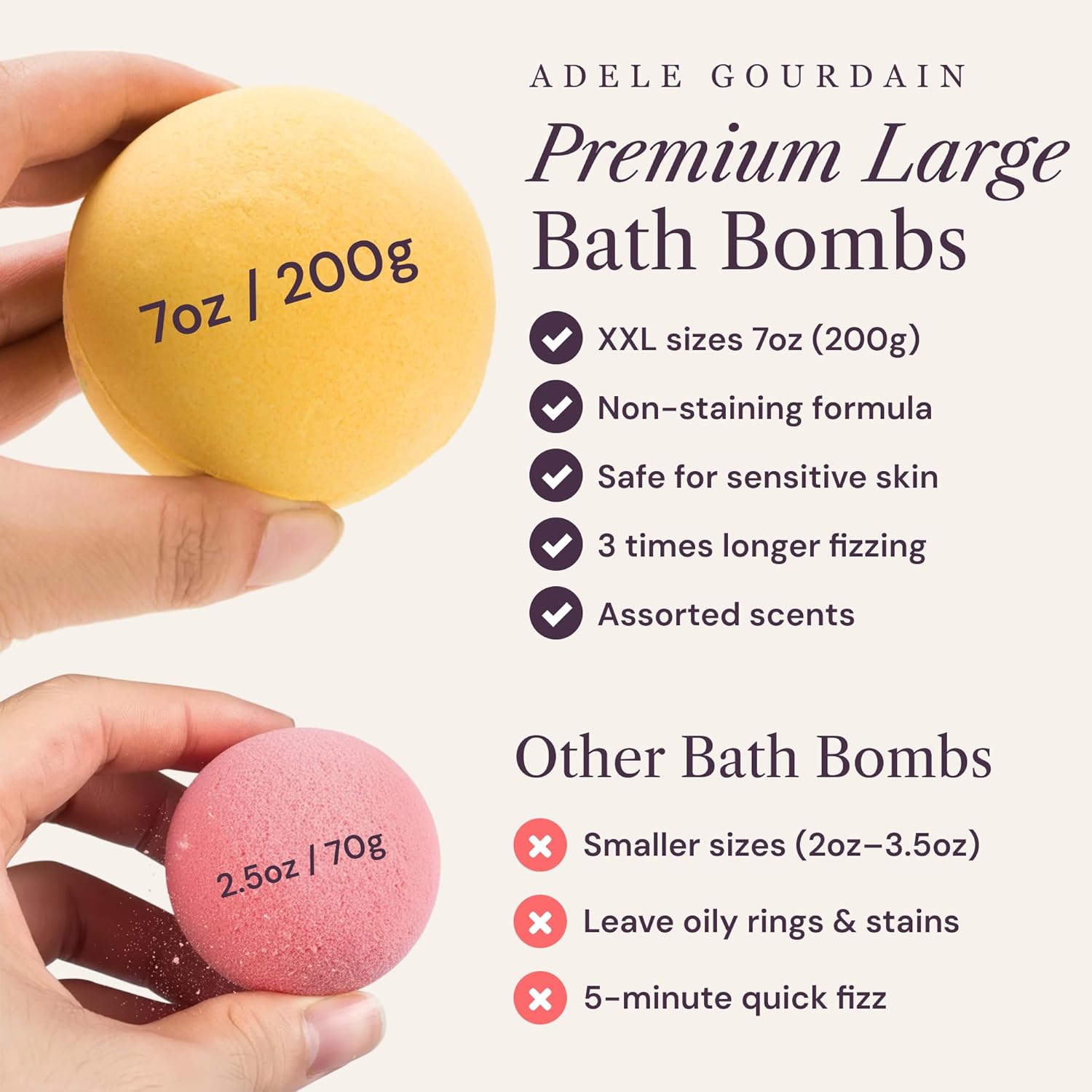 ADELEGOURDAIN Bath Bombs Set 7 pcs - Gift Set for Women, 200g Extra Large Oversized, Mineral Bath Bombs for Sensitive Skin, Gift Set Box for Her Birthday