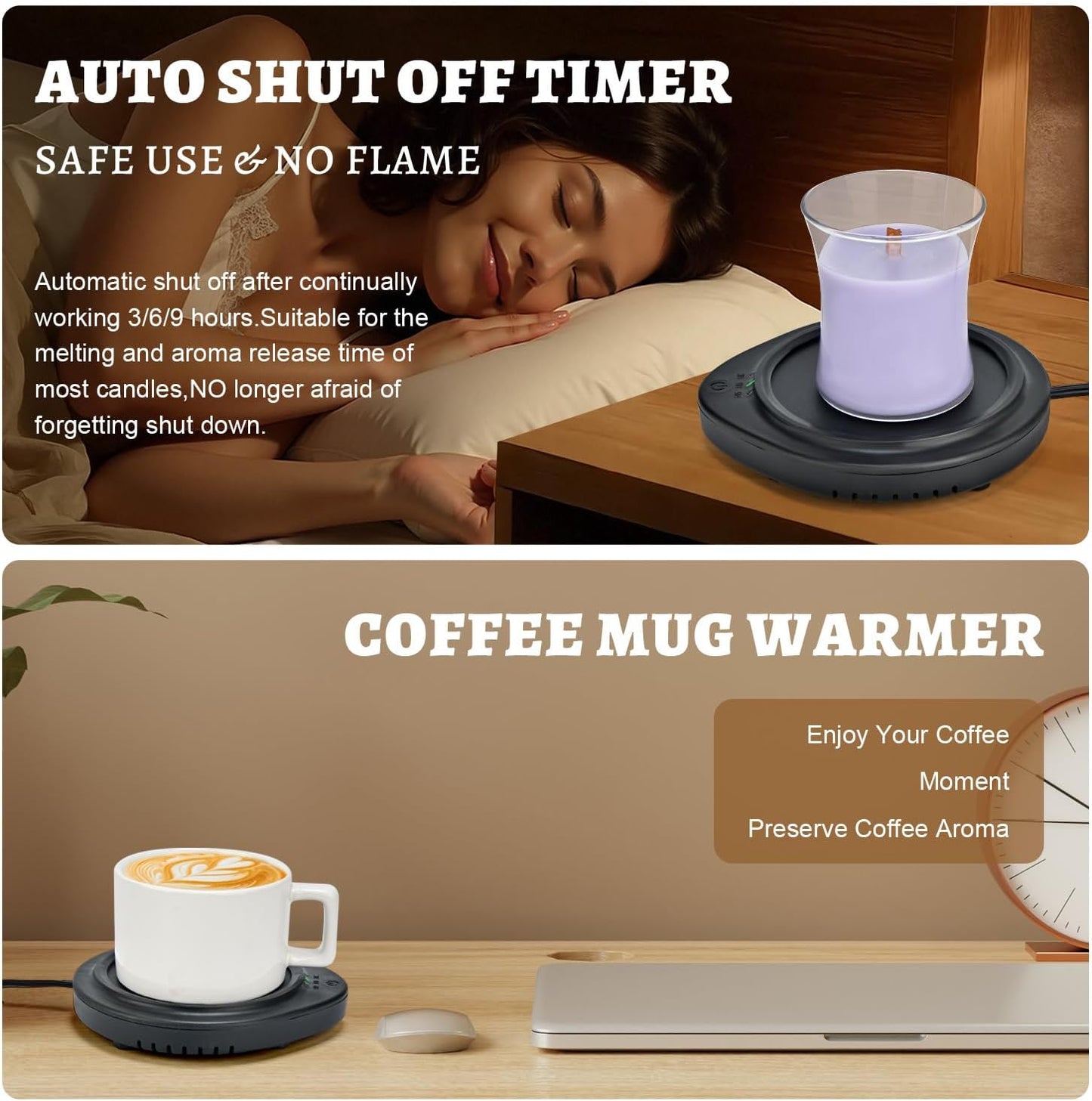 Candle Warmer and Mug Warmers with Timer, Safely Releases Scents Without a Flame, Melt The Candle Quickly, Enjoy Your Warm Coffee Tea Milk Beverage. Gifts for Festival Birthday Women Men Mom Dad