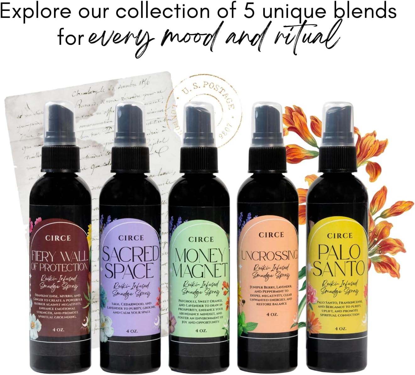 Circe Sacred Space Smudge Spray – 100% Natural Smoke Free Alternative to Clear Negative Energy, Restore Peace & Balance -Sage, Cedarwood & Lavender Blend - Soothing, Grounding, Self Care, Gift - 4oz