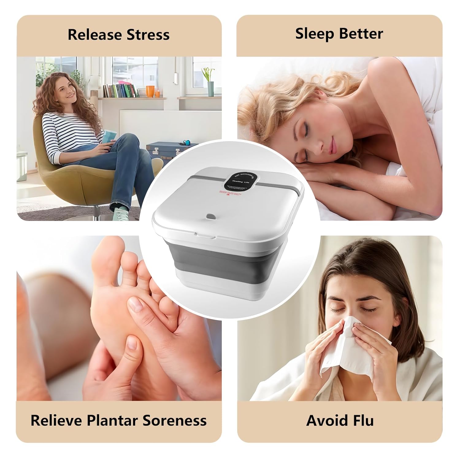 Collapasible Foot Spa Bath Massager with Heat, Pedicure Foot Spa with Bubbles/Timer/Temperature Control, Feet Soak Tub for Home, Office, Relaxation and Stress Relief, Gift for Men and Women