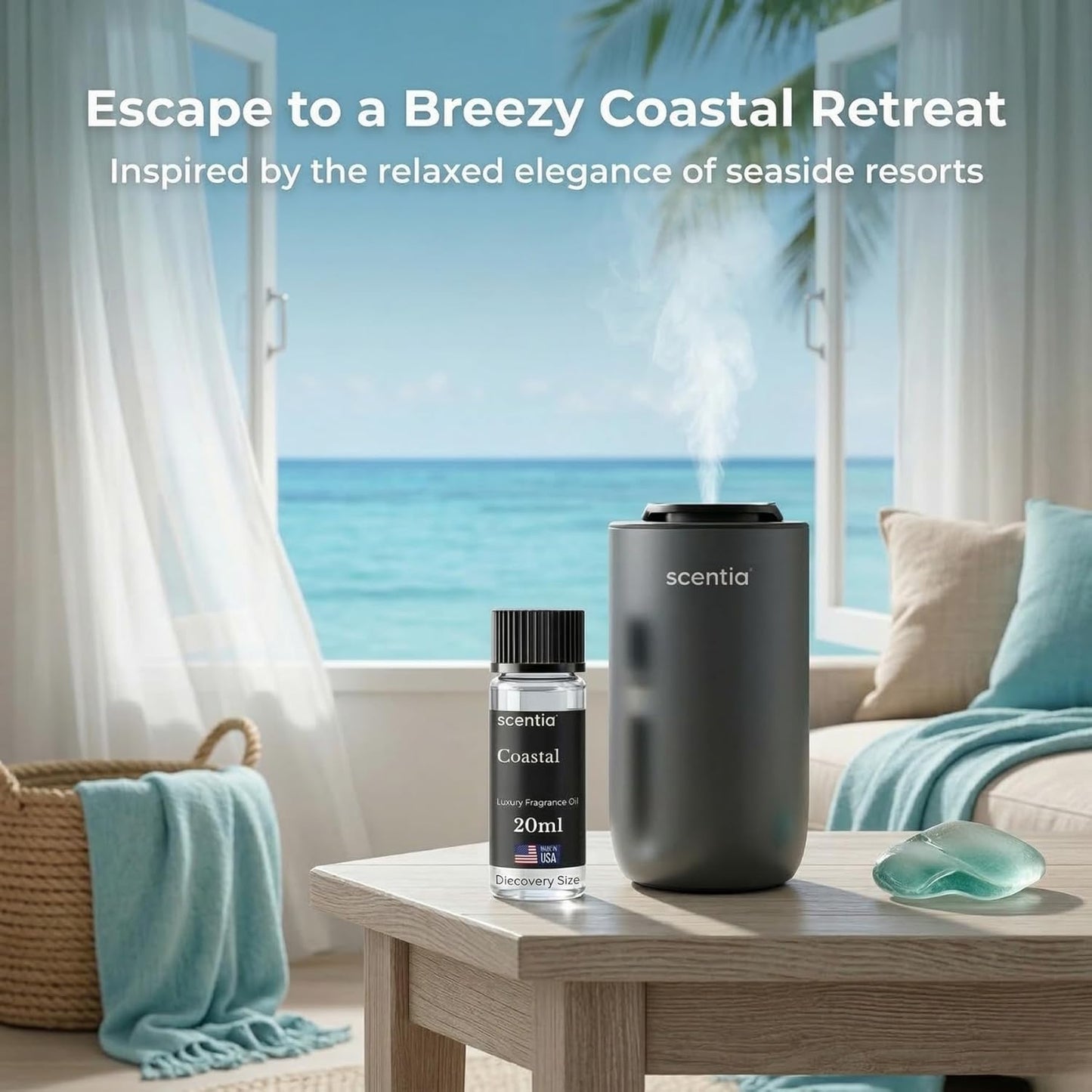 Scentia Coastal (Cabana) Aromatherapy Oil for Diffuser – Hotel Scent Inspired by 5-Star Spa – 20 mL – Jasmine, Bergamot & Sea Breeze Natural Fragrance Oil for Waterless & Cold Air Diffusers