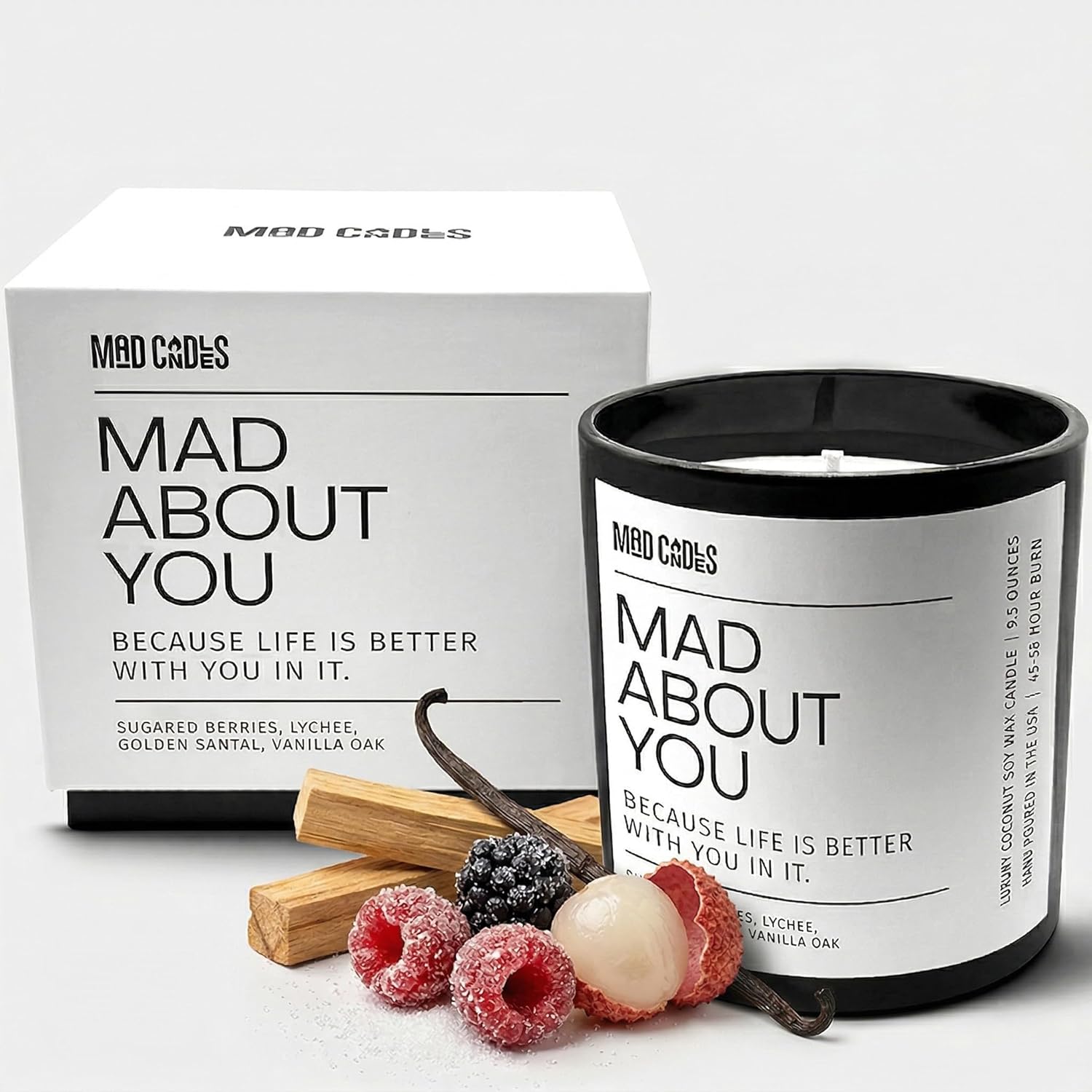– Mad About You | Luxury Scented Candle for Bedroom & Living Room Décor | 9.5oz Coconut Soy Wax | Non Toxic | Long Burn Candle Jar for Home Fragrance & Valentine's Day Gift