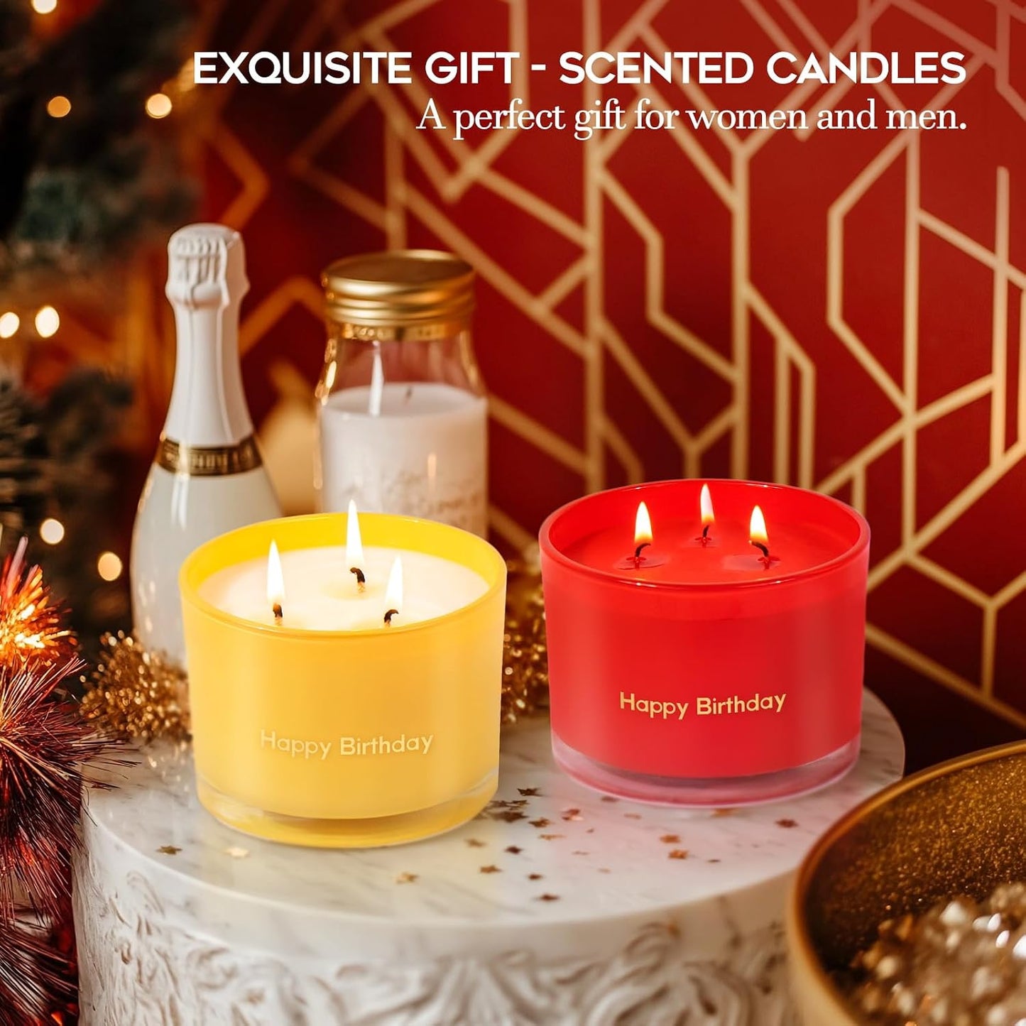 KONNI 3 Wick Vanilla Scented Candles, Home Soy Candles, 12.35oz Luxury Relaxing Aromatherapy Candle for Women Men, 50 Hours Long Lasting Clean Burning Jar Candle, Romantic Birthday Gift for Lover