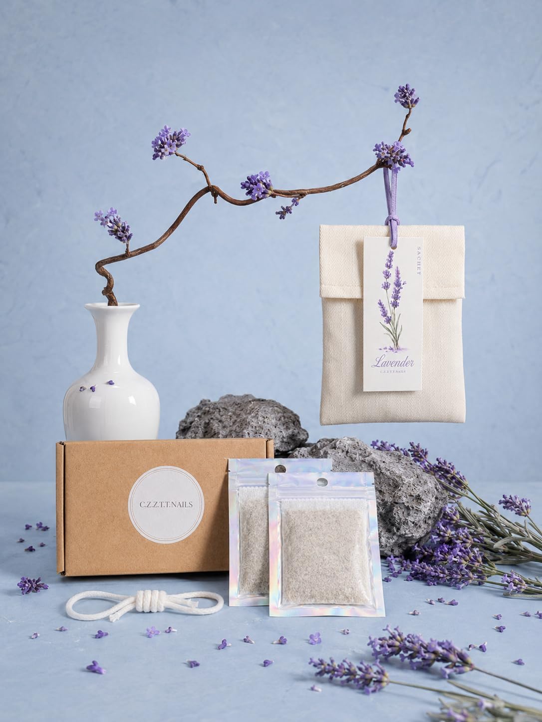 Lavender Scented Sachets Drawer Freshening, Closet Deodorizing, Gift Giving, Natural Lavender Oil Core, Lavender Scent, Gift Box Set for Closet,Travel, Home and Car