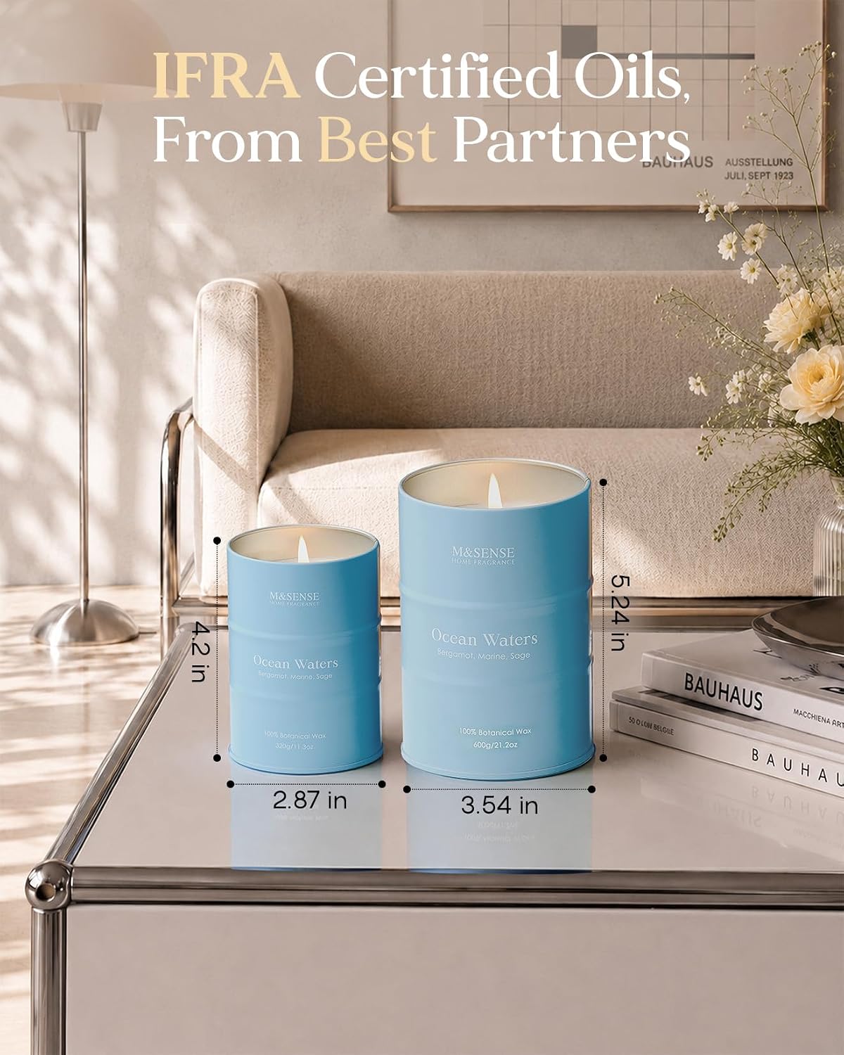 M&SENSE Ocean Waters Scented Candles Summer Soy Candle,Beach Candle for Stress Relief Meditation Relaxing, Housewarming Gifts for Women Men, 11.3oz 70 Hour Long Burning
