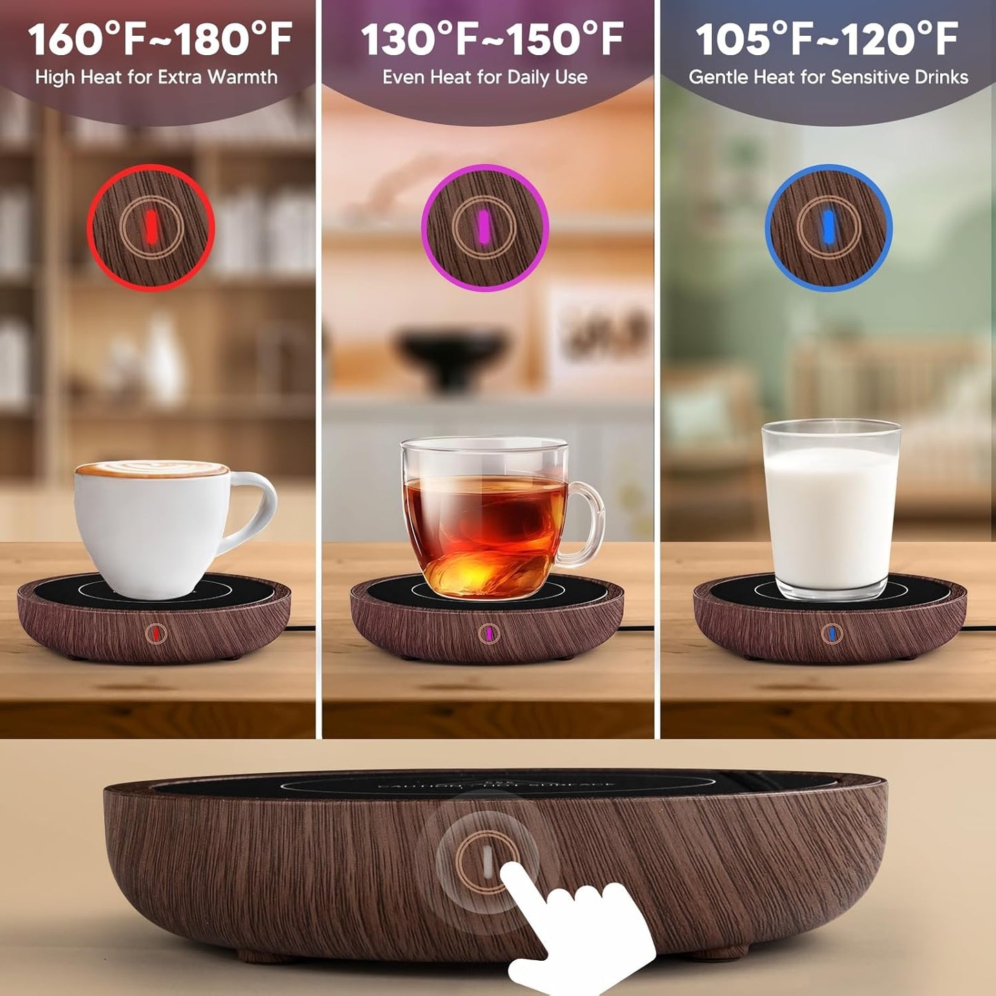 Coffee Mug Warmer, 36W Fastest Heating Temperature, KRGMNHR Coffee Cup Warmer for Desk Auto Shut Off with 3-Temp Settings, Candle Wax Warmer Heating Plate for Coffee, Milk, Tea