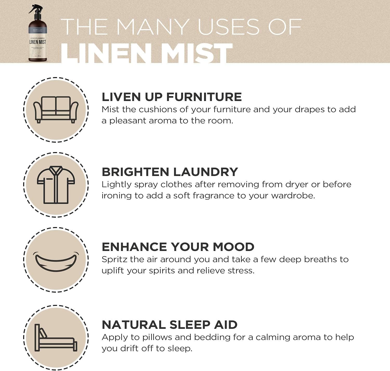 DRMTLGY Natural Linen and Room Mist Set - Pillow Spray, Linen Mist, & Fabric Spray 2 Pack - Lavender Chamomile & Green Tea