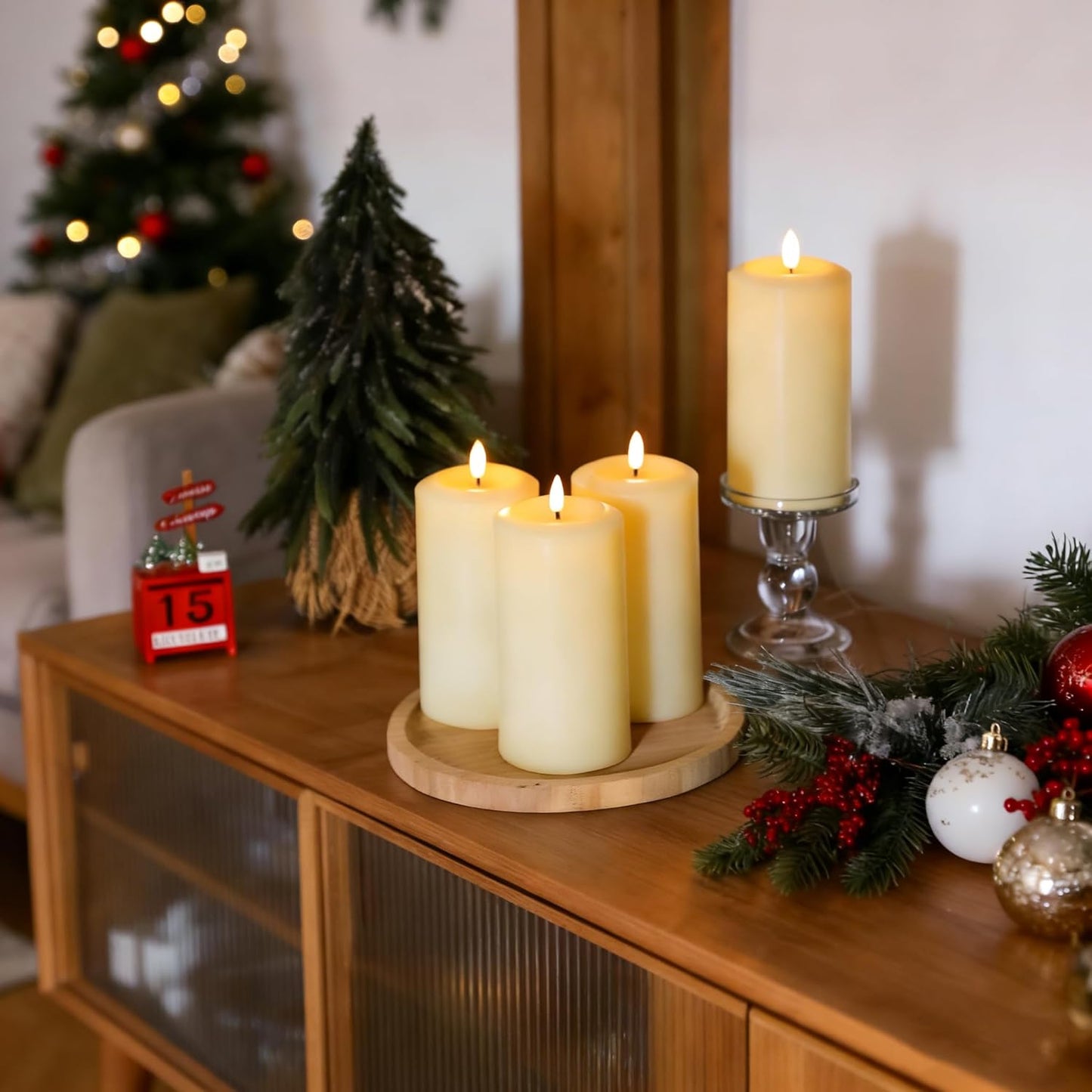 MUMCHASI 4 Packs Flameless Candles, Battery Operated Candles with Remote, Plastic LED Flickering Candles, Pillar Candles for Home Wedding Party Halloween Christmas D3 xH6 (Ivory)