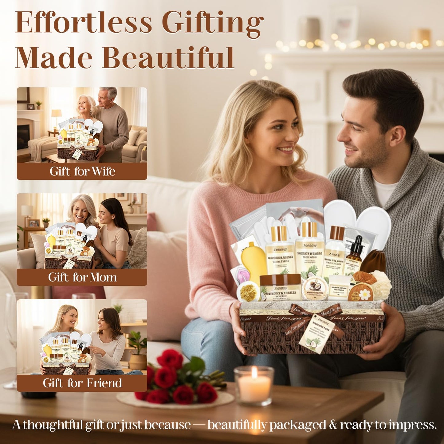 22PCS Spa Gift Baskets for Women, Luxury Bath and Body Gift Basket Set for Women Coconut Vanilla Spa Kit Relaxing Spa Self Care Gift for Her Wife Lover Mom Sister