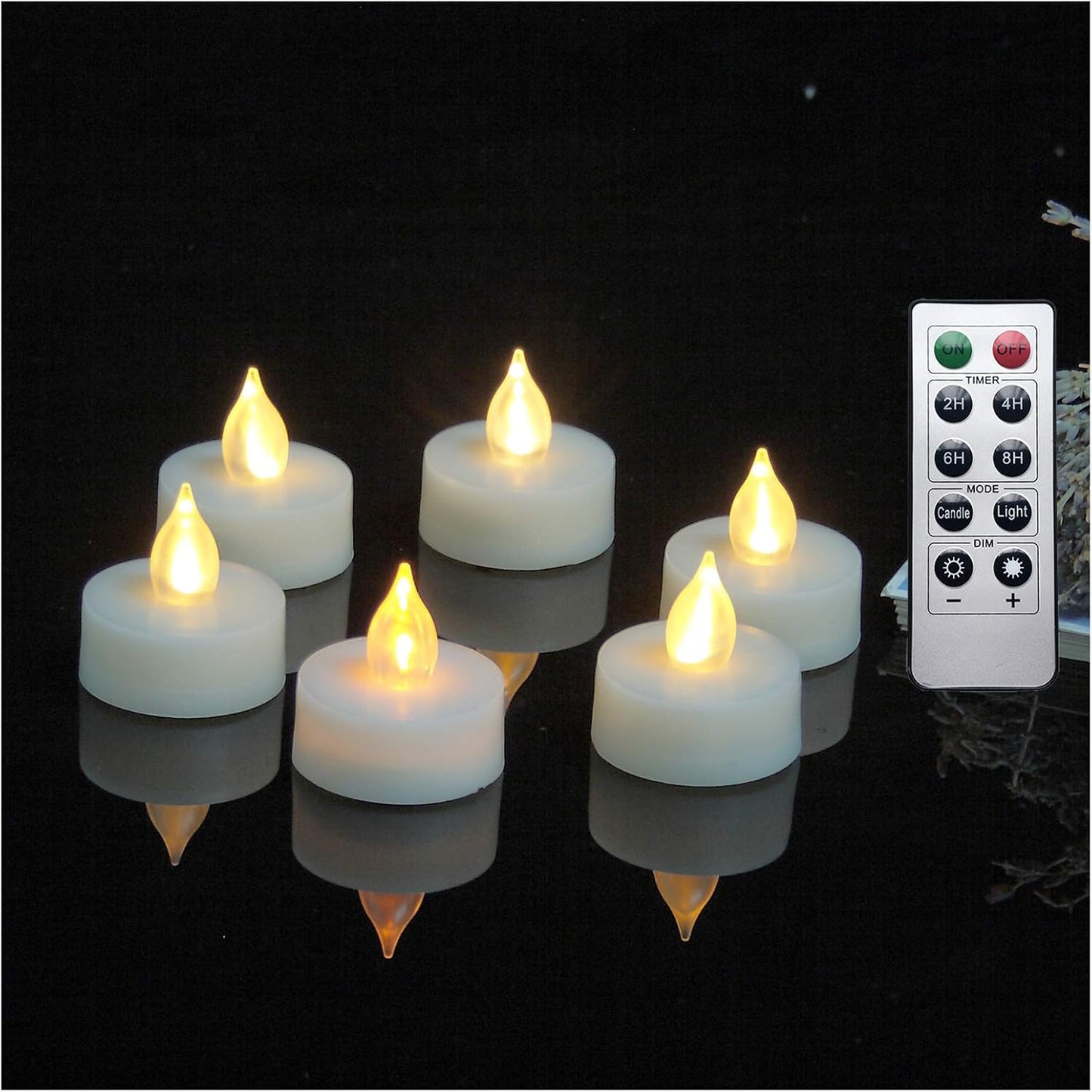 iZAN 6-Pack Flameless LED Battery Operated Tealight Candles with Remote and Timer Flickering Electric Tea Lights for Christmas Home Party Wedding Decorations 1.5”x1.6” Batteries Included