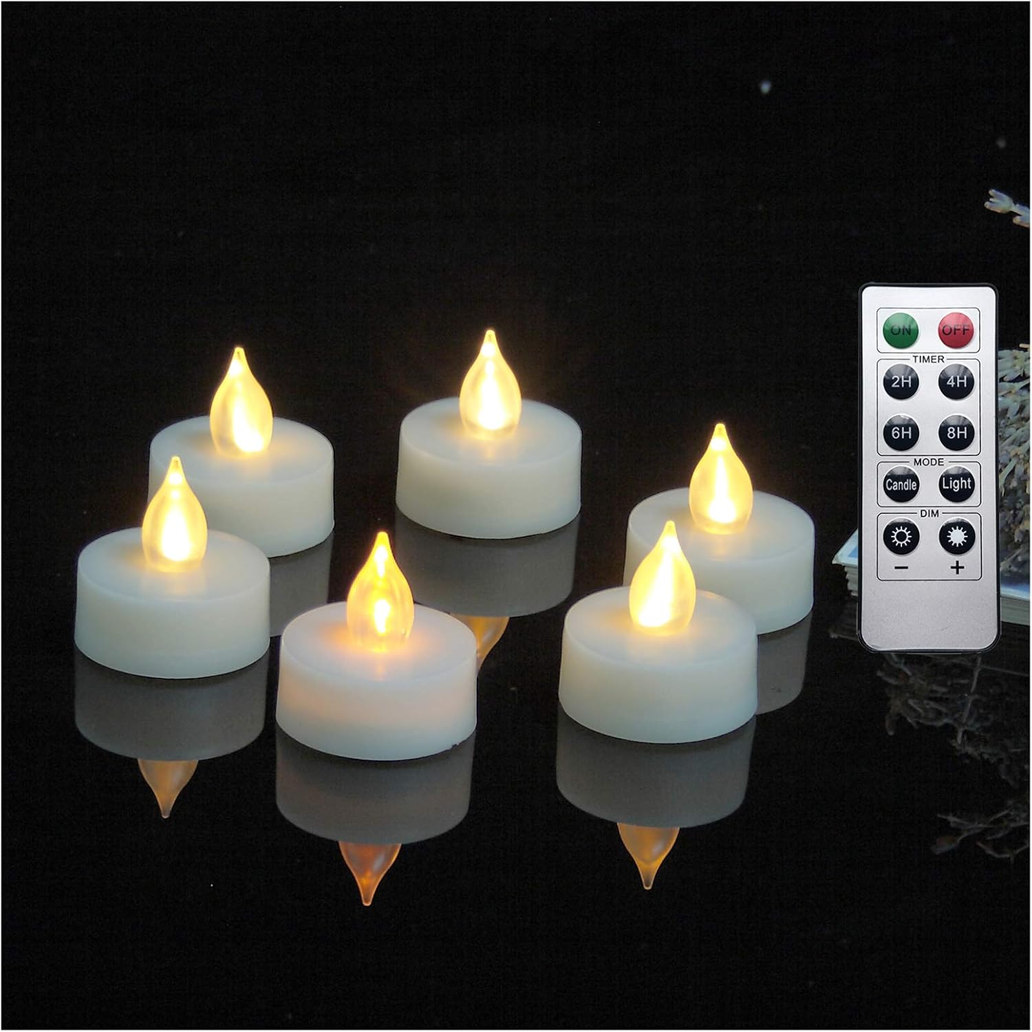 iZAN 6-Pack Flameless LED Battery Operated Tealight Candles with Remote and Timer Flickering Electric Tea Lights for Christmas Home Party Wedding Decorations 1.5”x1.6” Batteries Included