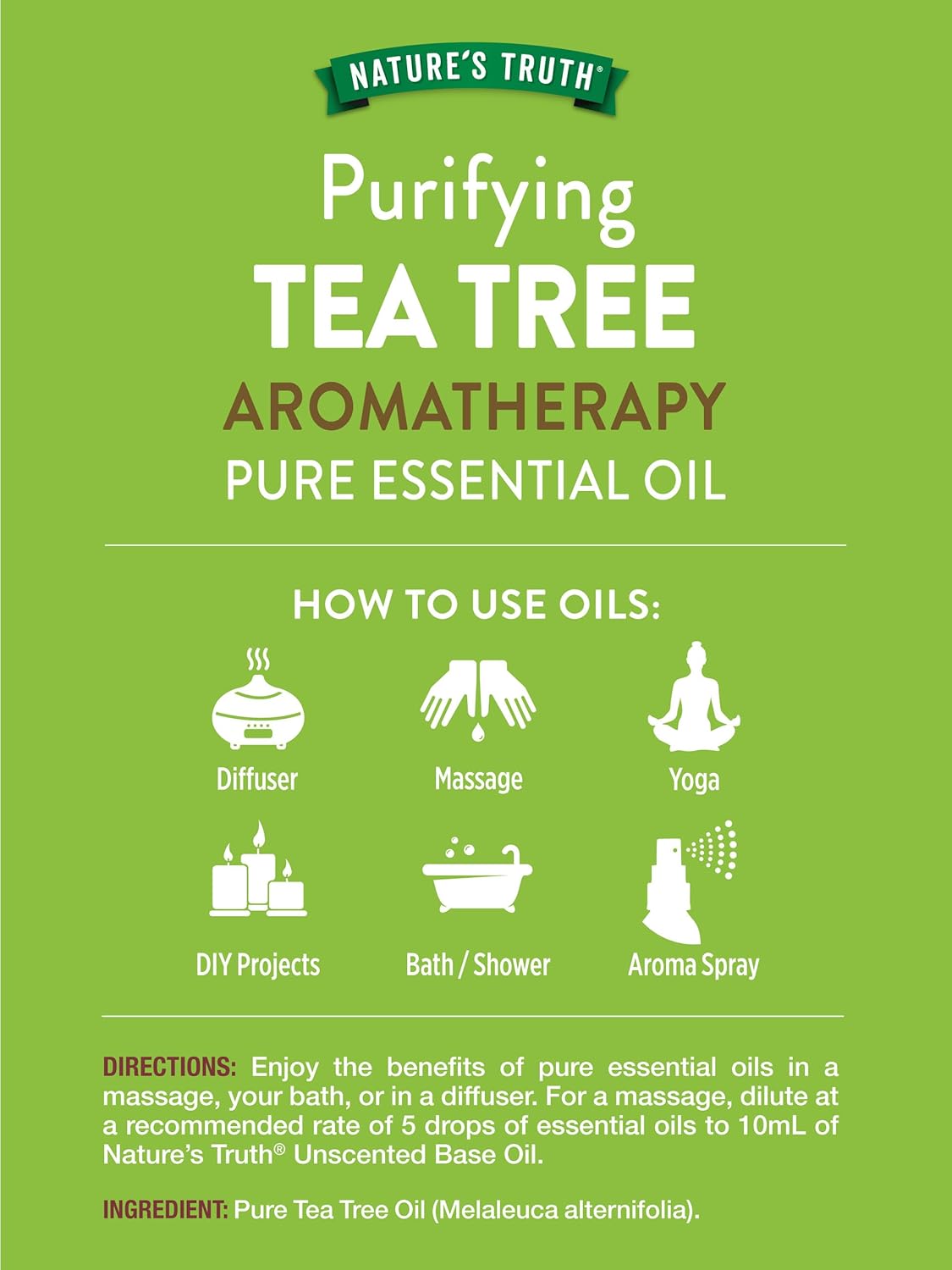 Nature's Truth Tea Tree Essential Oil | Purifying Scent | For Diffusers and Aromatherapy | Melaleuca Alternifolia | Pure Plant Based, Non-GMO & Gluten Free