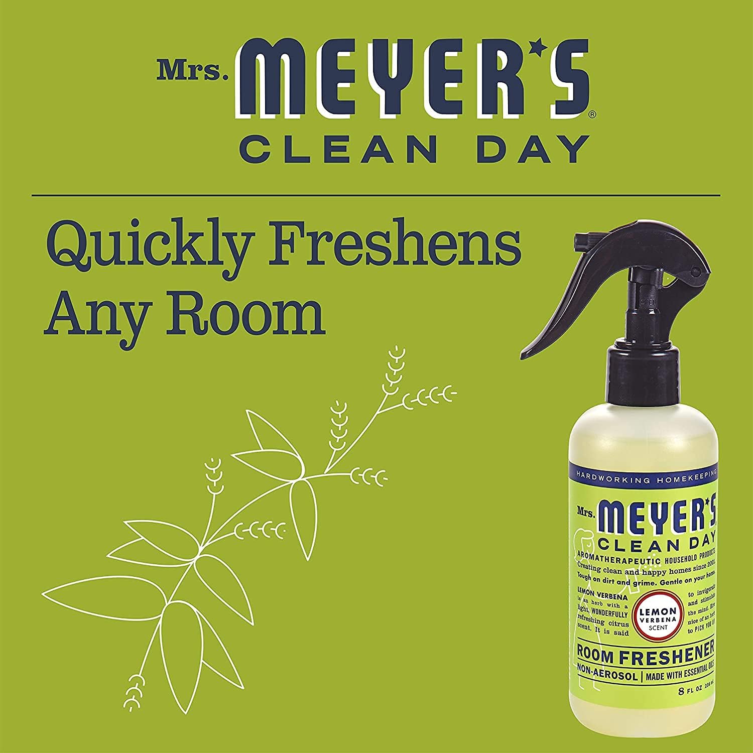 Mrs. Meyer’s Clean Day Room Freshener Spray, Lemon Verbena Scent, Instant & Refreshing Fragrance Made with Essential Oils (8 Fl Oz, Pack of 1)