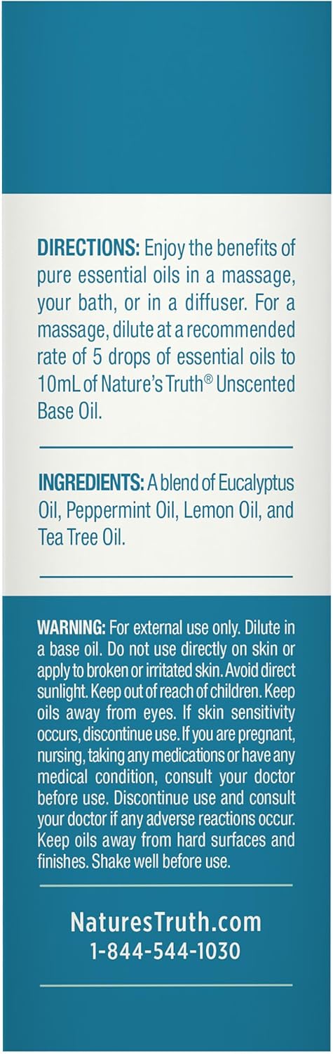 Nature's Truth Breathe Easy Essential Oil Blend | 15 mL | with Eucalyptus, Peppermint, Lemon, and Tea Tree Oils | for Aromatherapy | Pure Plant Based, Non-GMO & Gluten Free