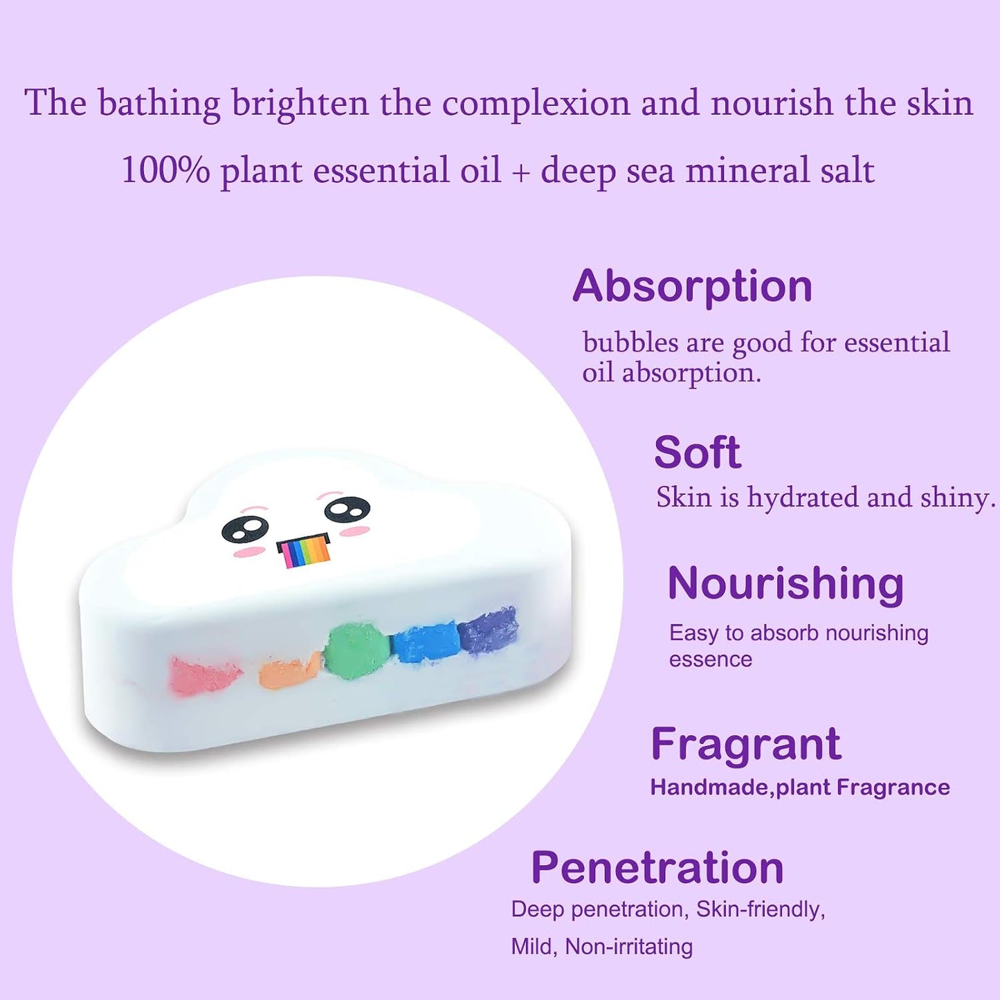 Rainbow Bath Bomb Gift Set, Organic & Natural Rainbow Cloud SPA Bath Bombs for Aromatherapy Relaxation Soak to Moisturize Skin, for Christmas Gifts for Women and Kids