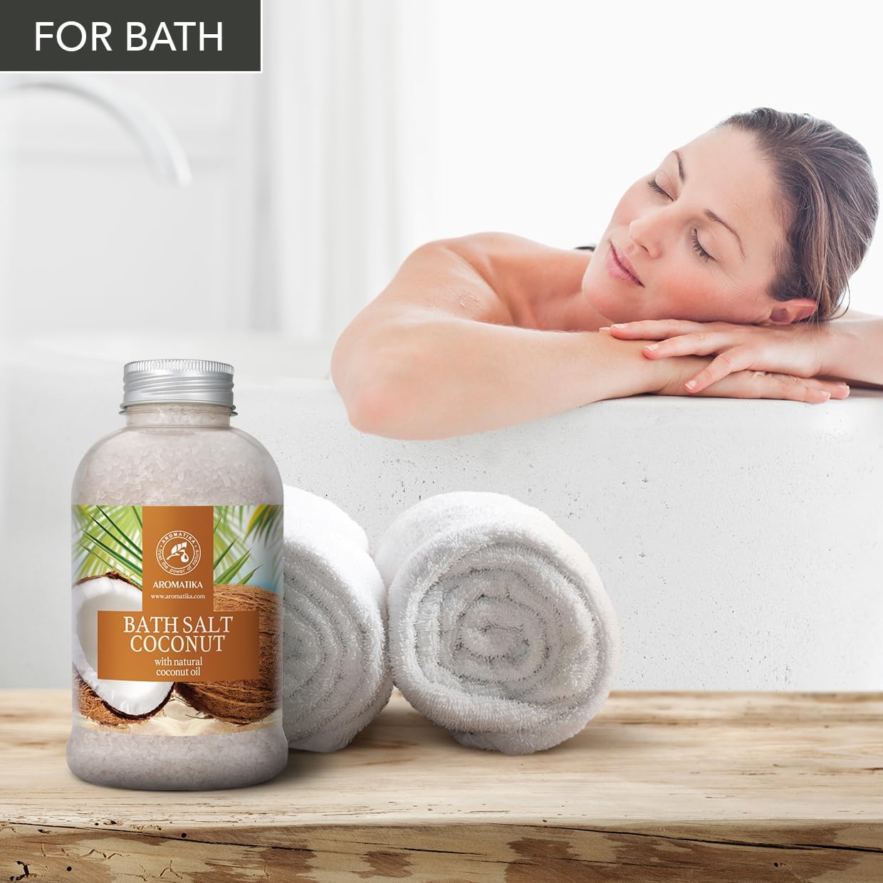 Bath Sea Salt Coconut 21.16 Oz (600g) - Bath Salts with Natural Coconut Oil for Bath Soak - Relaxing Bath - Body Care - Muscle Relaxation - Good Sleep - Aromatherapy Bath Salts - Herb Bath Salt