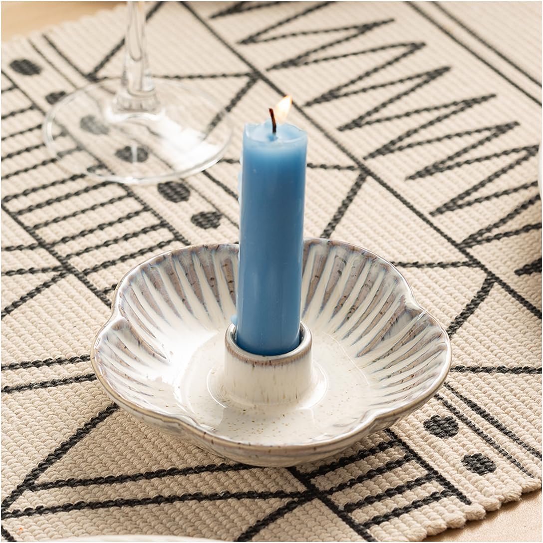 Mecaikru Ceramic Candle Holders Taper Candlestick Holder Flower Plate Tray for Candles, Incense, Santo Palo, Christmas Wedding Anniversary Party Home Decor (impure White)