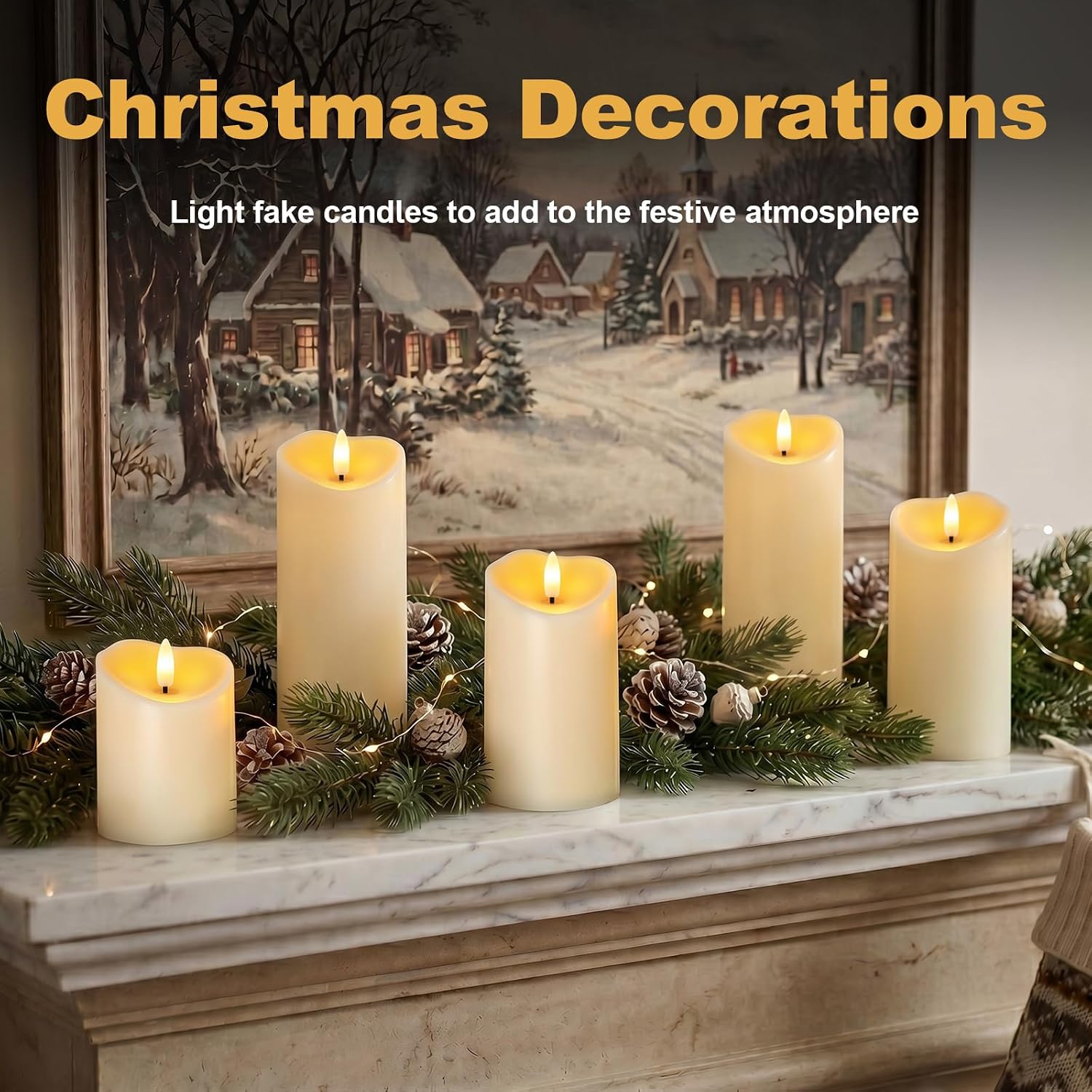 Amagic IP65 Waterproof Outdoor Flameless Candles with Remote, LED Candles Battery Operated with Timer, Flickering Fake Pillar Candle for Outside Patio Yard Decor, Dark Ivory, D3 X H4 5" 6" 8" 8"