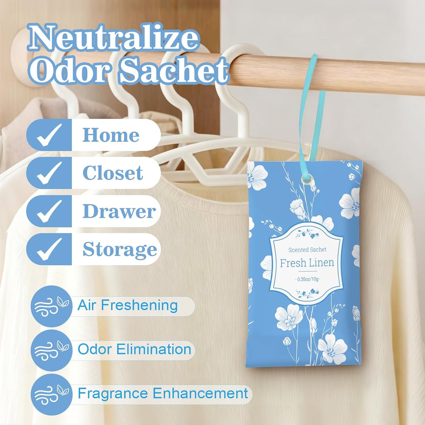 STRN Scented Sachets for Drawer and Closet, 4 Scents Linen, Lavender, Pure Cotton, Vanilla, 16 Packs Long-Lasting Sachets for Home Fragrance, Small Space Air Freshener for Wardrobes