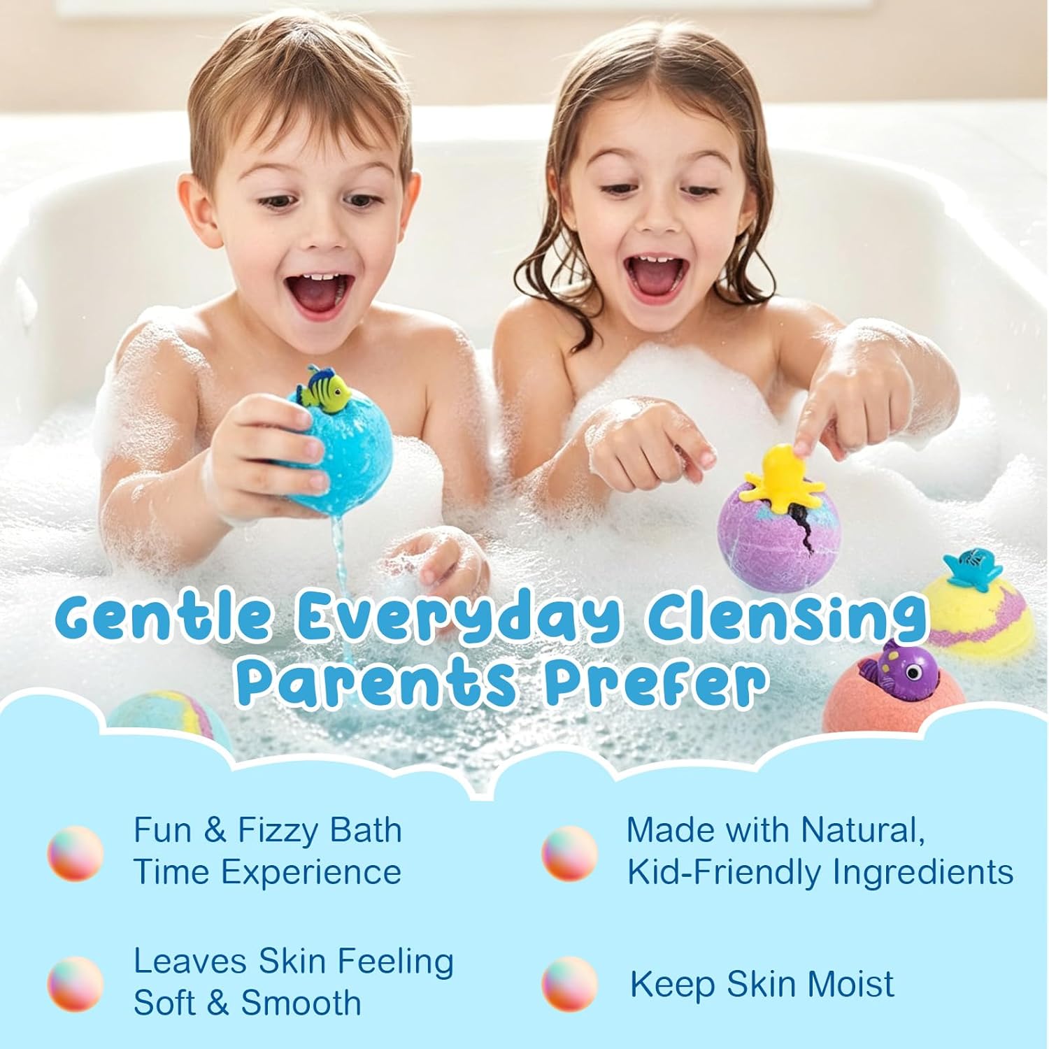 Kids Bath Bombs with Toys Inside, 12PCS Fizzy Bath Bombs for Kids, Fun Bath Time Experience, Natural Kid-Friendly Ingredients, Leaves Skin Soft & Smooth