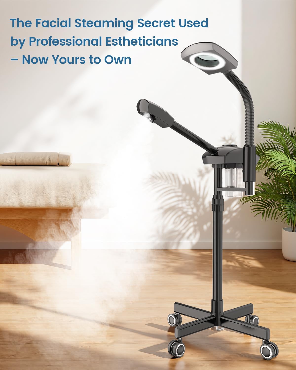 Facial Steamer & 5X Magnifying Lamp Combo, Professional Esthetician Equipment: Adjustable Nano Mist, Deep Pore Cleansing, Blackhead Remover, Acne Treatment Ozone Steamer (JY-201B)