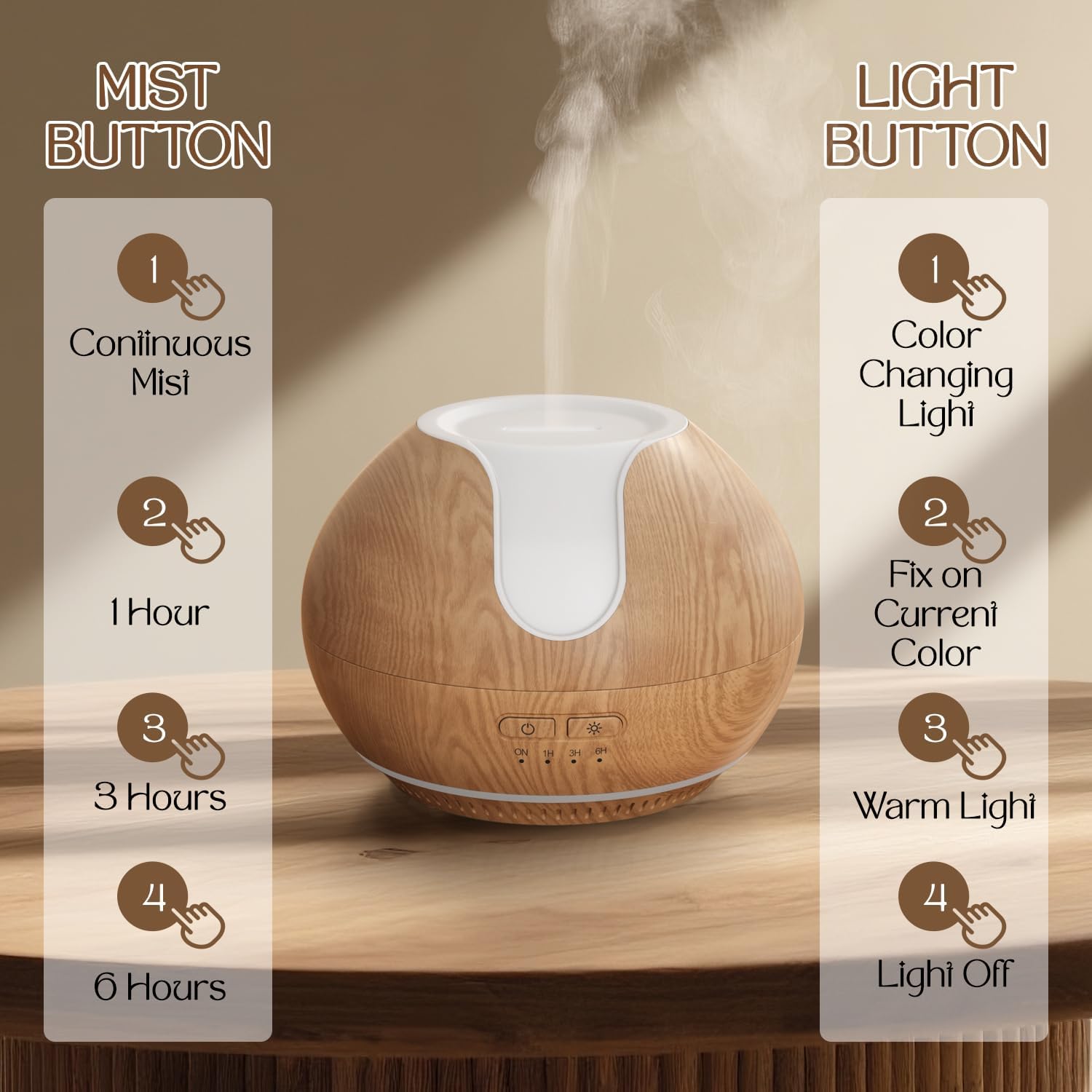 ARVIDSSON Essential Oil Diffuser 2 Pack, Ultrasonic Oil Diffusers for Home, Aromatherapy Diffuser with Mood Light, 200ml Diffuser for Essential Oils, Gift for Women - Wood Grain