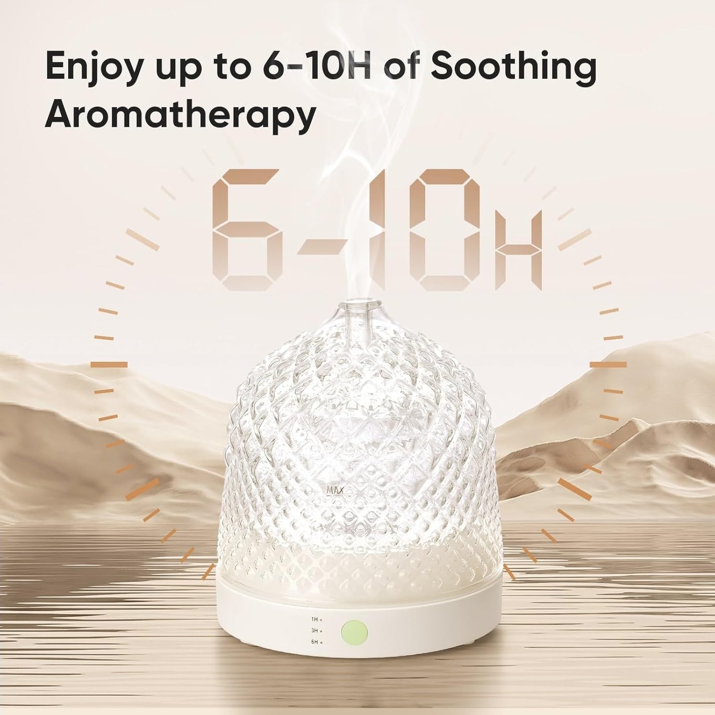 Lecdura Glass Essential Oil Diffuser, 200ml Ultrasonic Aroma Diffusers with Glass Reservoir Dome & White Plastic Base Lock Color Auto-Off Timer 7 Color Light for Home Office Bedroom Yoga