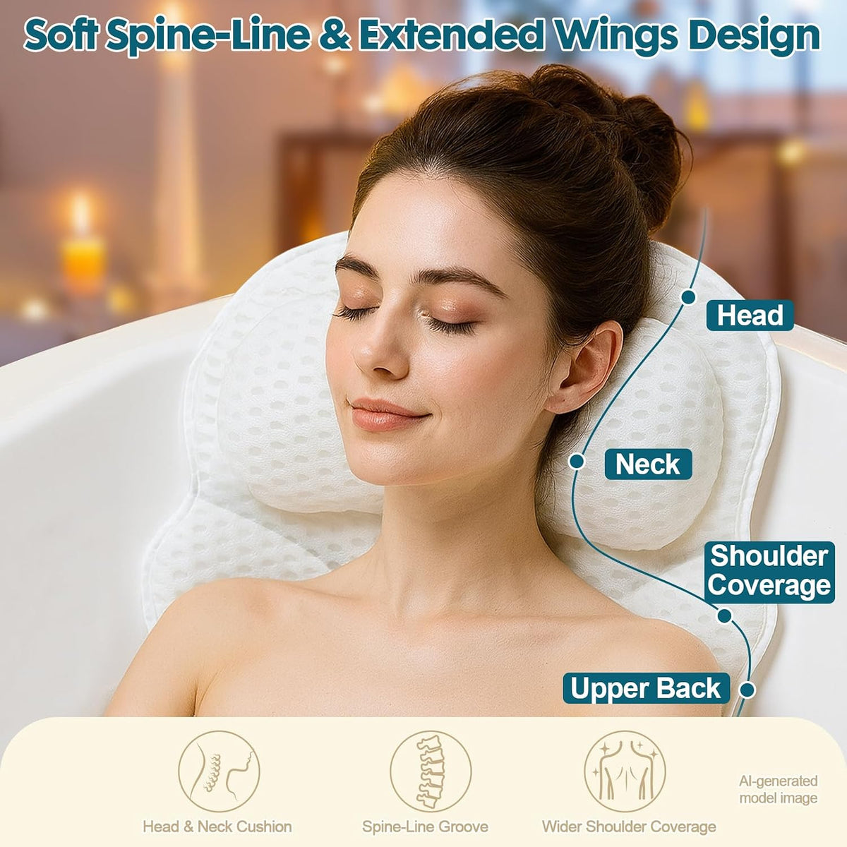 Bath Pillows for Tub, Bathtub Pillow for Head Neck Shoulder &amp; Back