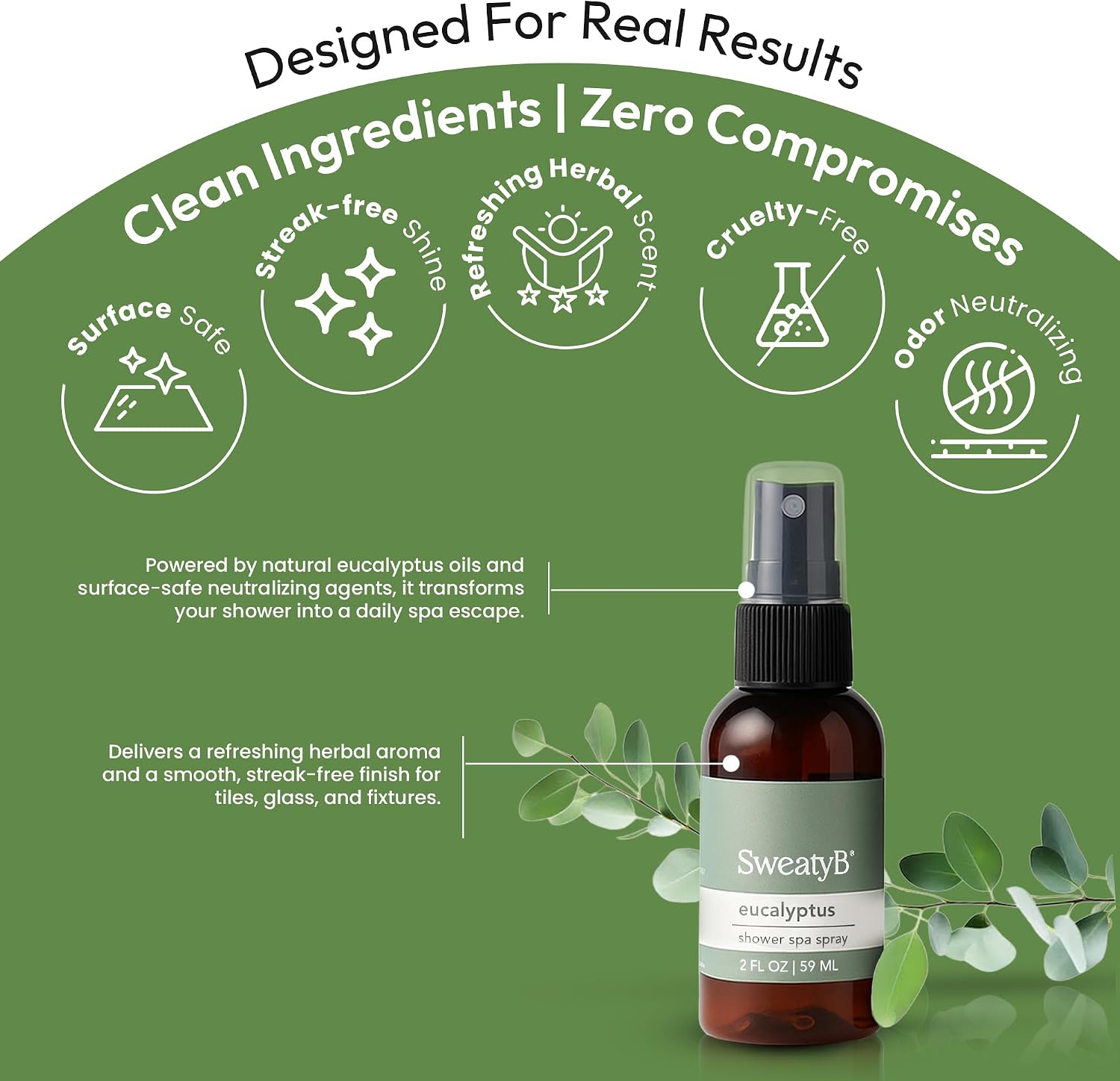 SweatyB® Eucalyptus Shower Spray – 100% Pure Eucalyptus Essential Oil Shower Mist for Sauna & Steam Room – Natural Aromatherapy for Stress & Sinus Relief – Vegan – Made in USA – 2 oz
