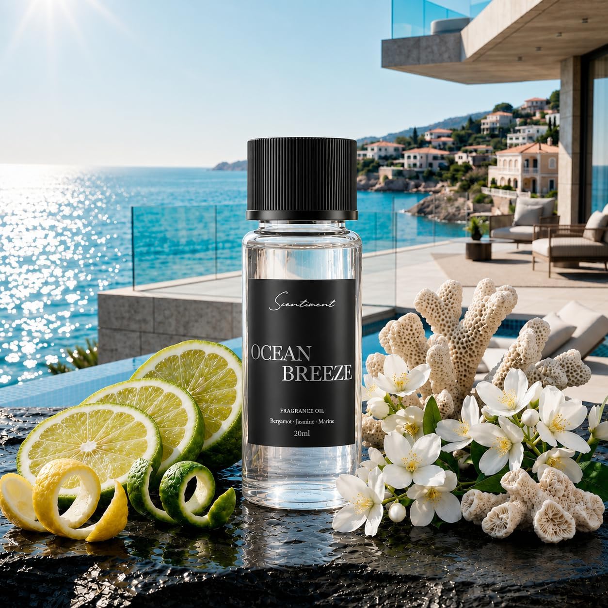 Scentiment Ocean Breeze Diffuser Oil - Premium Hotel Scent with Notes of Bergamot, Lemon, Jasmine with Marine & Amber Home Scent, Hotel Fragrance Oil Diffuser Refill - 0.68 fl oz (20 mL)