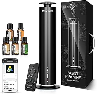 Waterless Scent Diffuser Starter Kit with 5 Scent Essential Oils, Covers 2000 Sq Ft, Cold Air Diffusers for Home, Hotel, Office, Aromatherapy Diffuser with Adjustable Mist, Timer, App & Remote Control