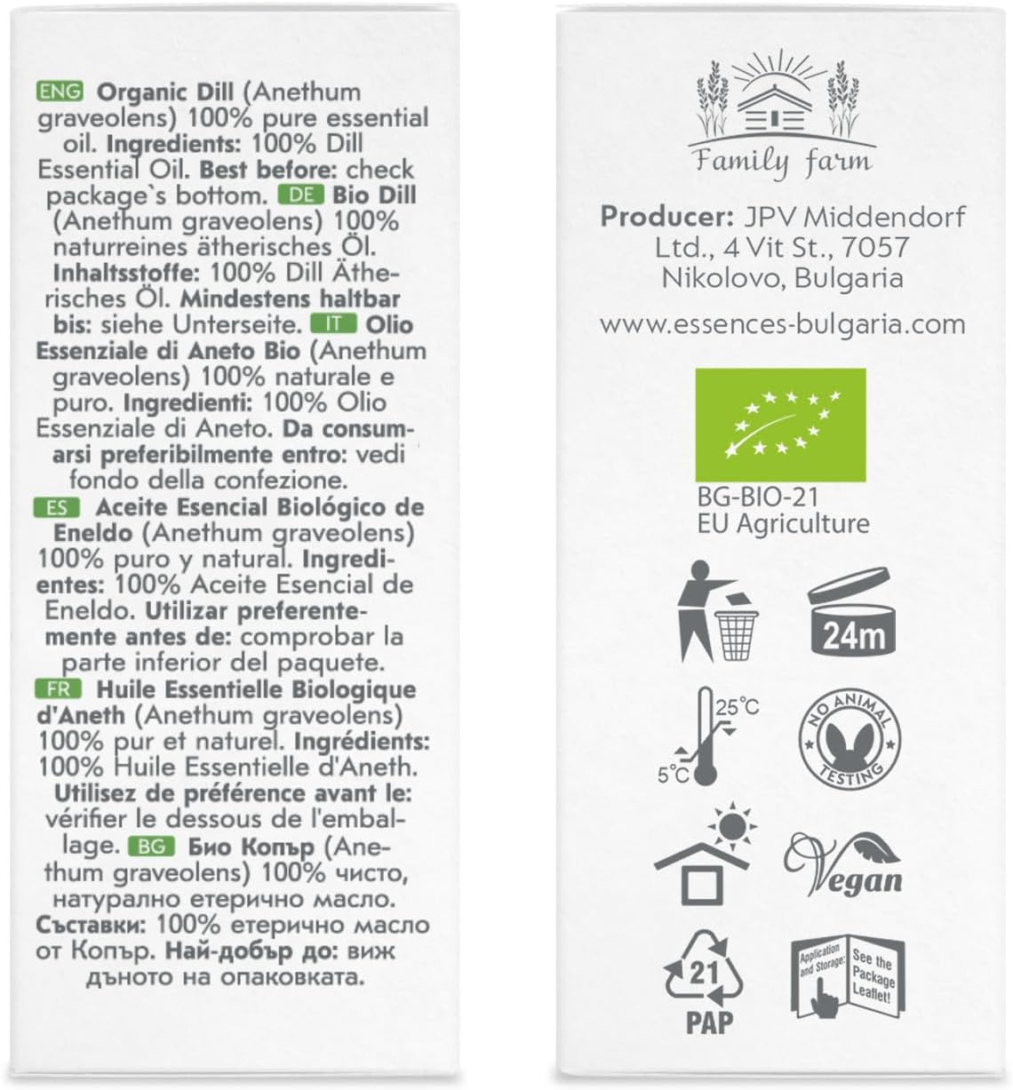 Essences Bulgaria Organic Dill Essential Oil 1/3 Fl Oz | 10ml | Anethum graveolens | 100% Pure and Natural | Undiluted | Therapeutic Grade | Family Owned Farm | Steam-Distilled | Non-GMO