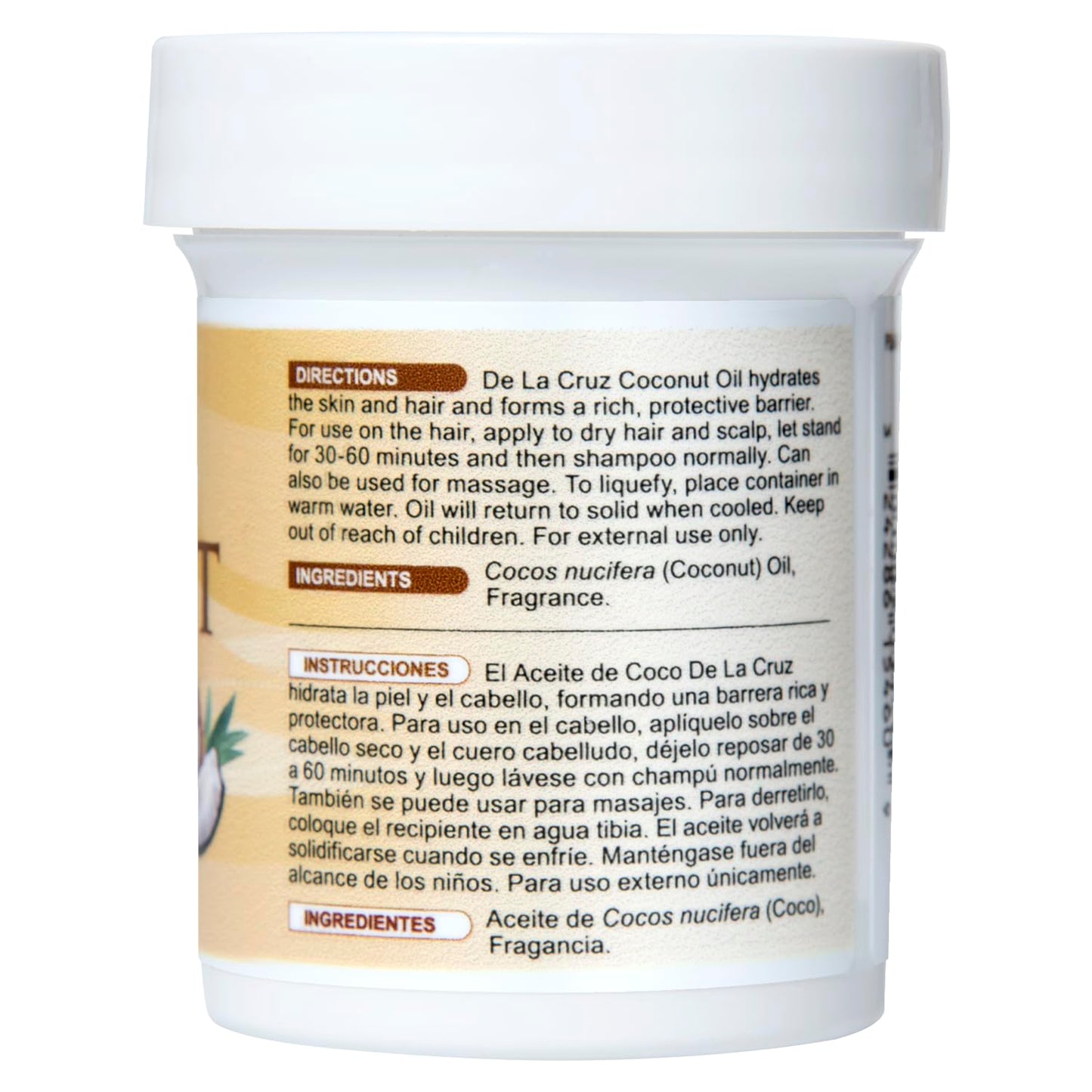 De la Cruz Coconut Oil - Expeller Pressed Coconut Oil for Skin and Hair - Natural Moisturizer for Skin and Hair - 2.2oz