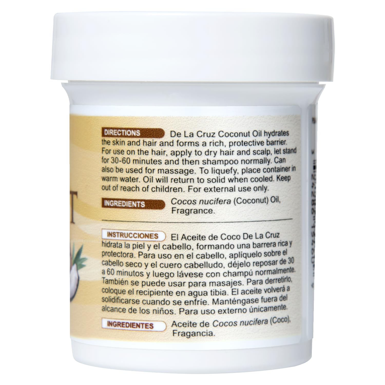 De la Cruz Coconut Oil - Expeller Pressed Coconut Oil for Skin and Hair - Natural Moisturizer for Skin and Hair - 2.2oz