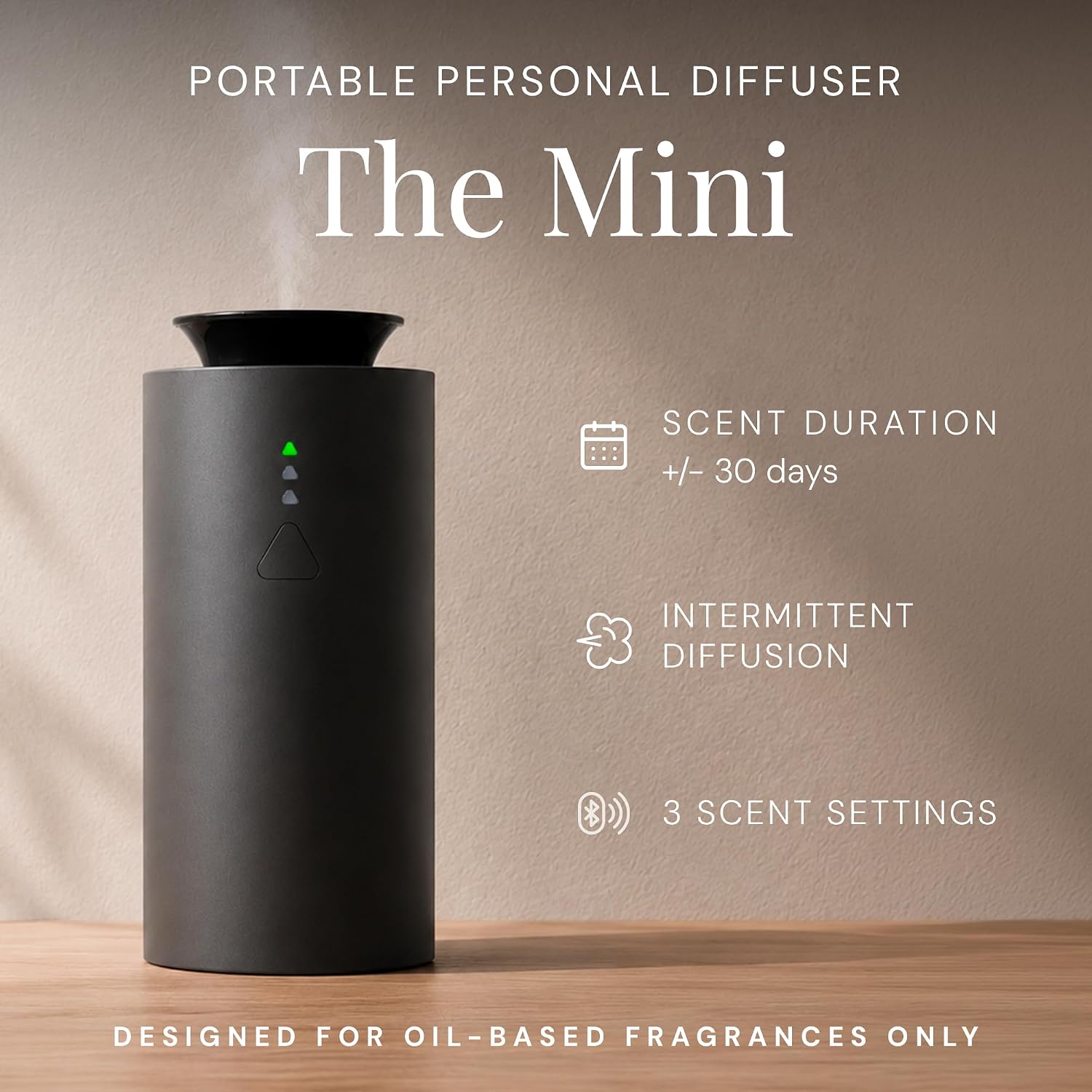 Air Esscentials The Mini Essential Oil Diffuser for Home, Waterless & Smart Portable Diffuser for Essential Oils, USB-C & Rechargeable with Adjustable Settings, Covers 300 Sq. Ft., Black
