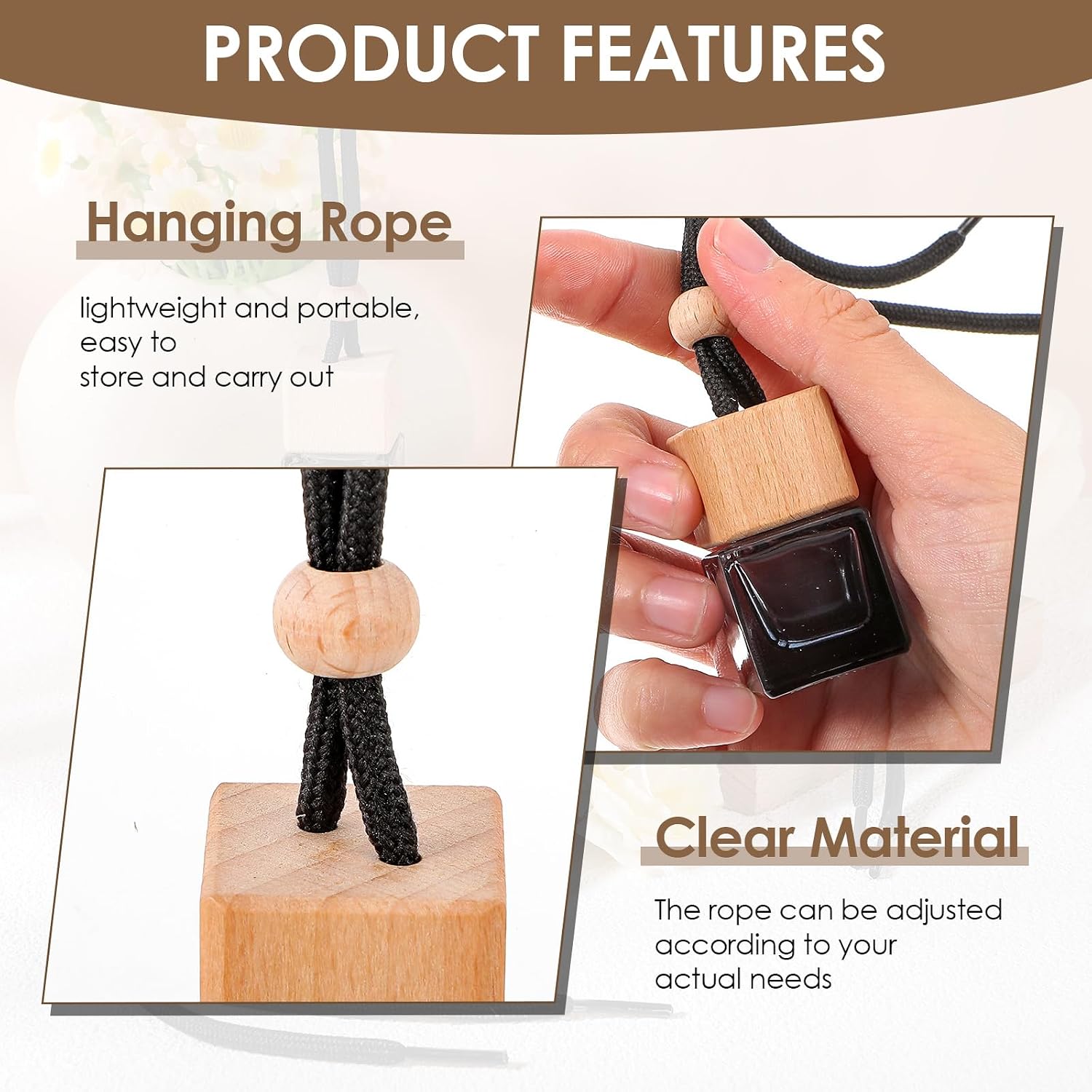 50 Pcs Hanging Car Air Freshener Car Diffuser Empty Glass Perfume Bottle Freshener Diffuser Pendant for Essential Oil Fragrance Aromatherapy Ornament (Black,Cube)