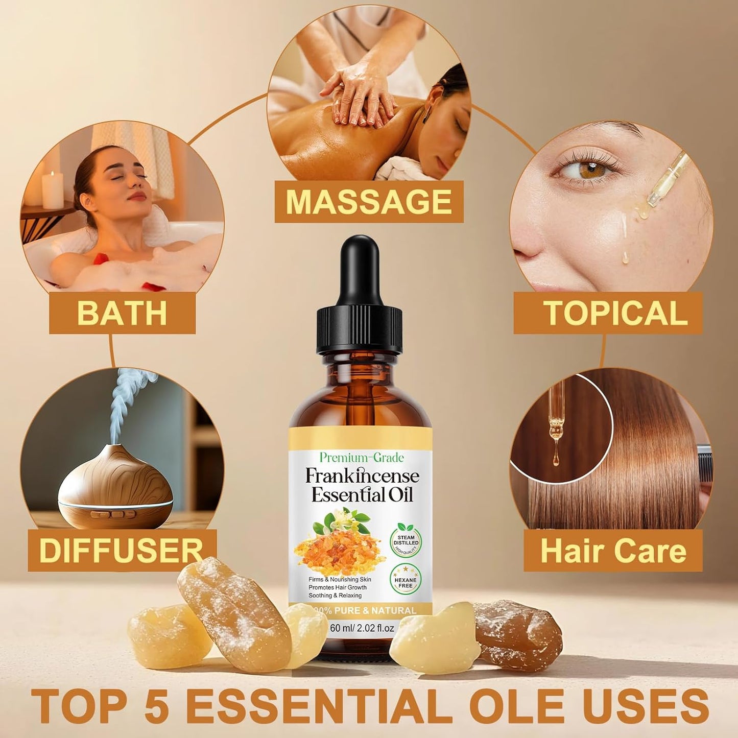 Frankincense Resin Oil for Face 2.02 fl.oz, Reduces Fine Lines & Wrinkles, Soothes Irritated Skin, Face Anti-Aging Anti-Wrinkles Hydrates Premium Frankincense Essential Oil, for All Skin Types