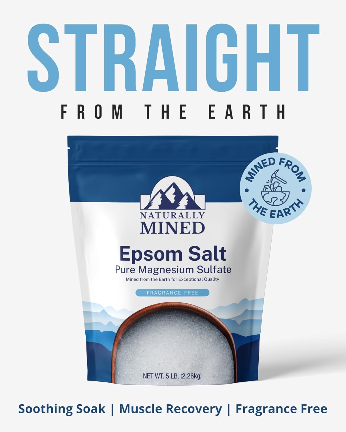 Naturally Mined Epsom Salt Bath and Foot Soak, Unscented Pure Magnesium Sulfate, 5lb