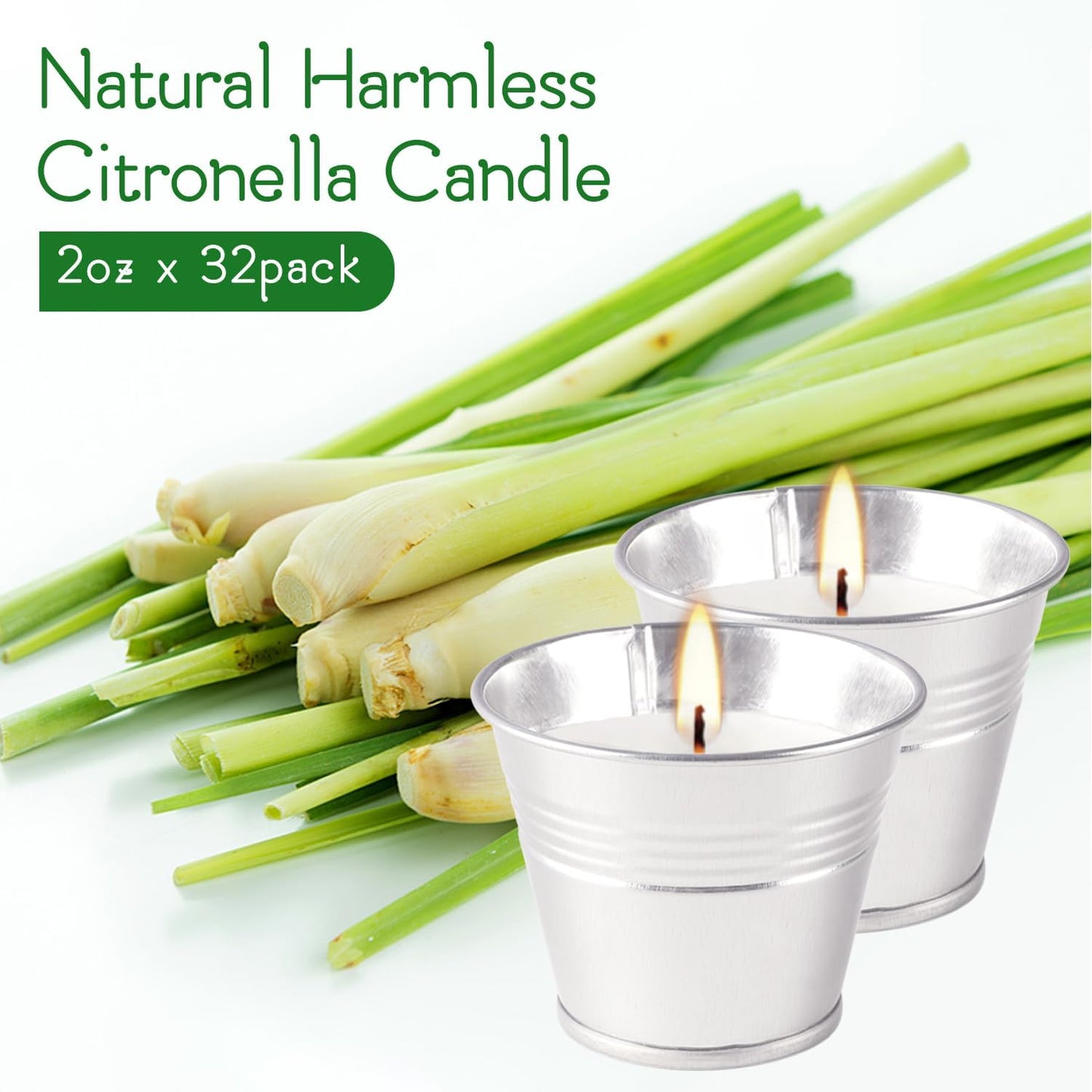 Outdoors Citronella Candles 32Pack - Garden Citronella Scented Candles, Long Burning, 2 oz Small Tin Candles Gift Sets for Home Patio Yard Indoors, Balcony, Camping BBQ & Summer Parties.
