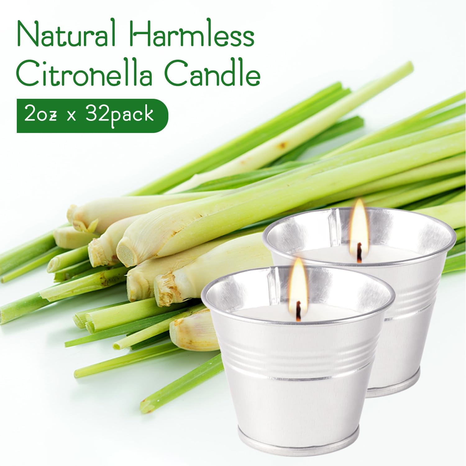 Outdoors Citronella Candles 32Pack - Garden Citronella Scented Candles, Long Burning, 2 oz Small Tin Candles Gift Sets for Home Patio Yard Indoors, Balcony, Camping BBQ & Summer Parties.