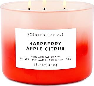 Raspberry Apple Citrus 3-Wick Soy Candle | 15.8 oz Large Scented Candle for Home | Clean Burn Long Lasting | Fruity Citrus Spice Scent | Gift Ready