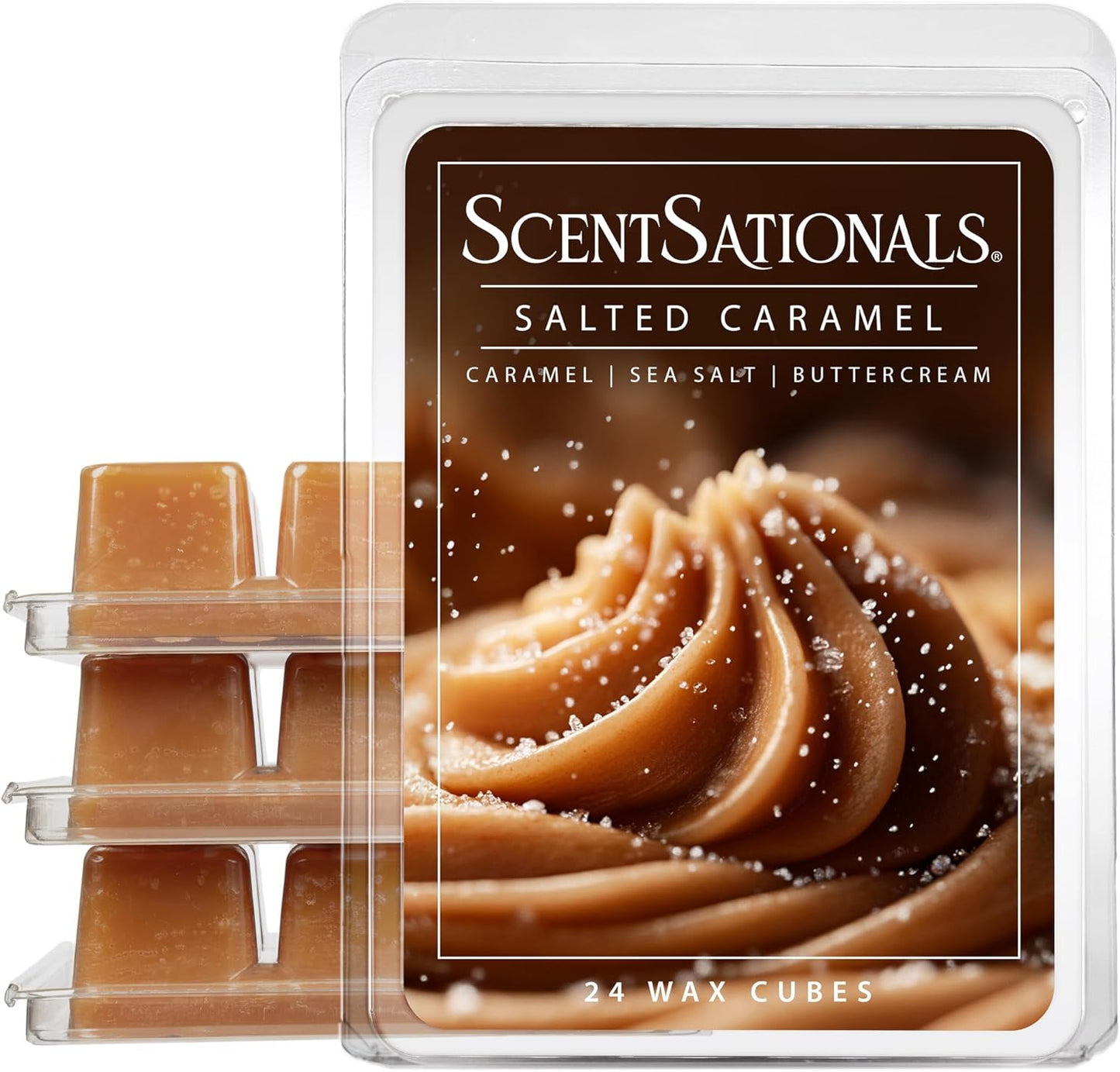 ScentSationals Salted Caramel Scented Wax Melts - Caramel, Sea Salt, & Buttercream, 10oz (24 Cubes)