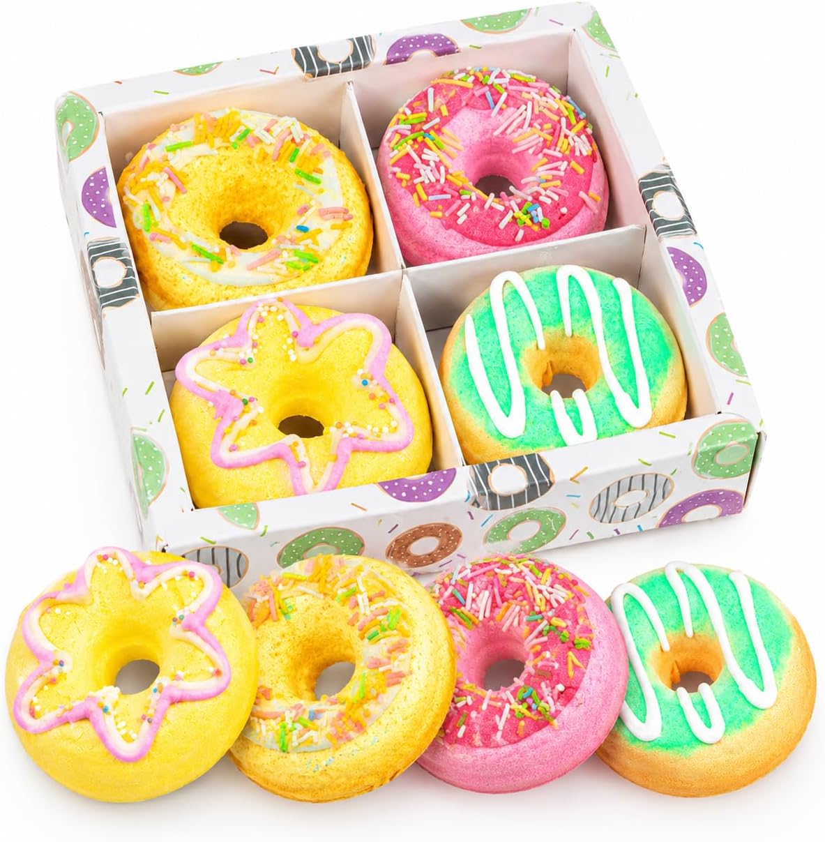 Bath Bombs Gift Set, Donut Bath Bombs for Women, 4 Pack Natural Bubble Cute BathBombs, Ideal Present for Her Mom Women Kids Girls Girlfriend, Birthday, Mothers Day, Valentines, Christmas