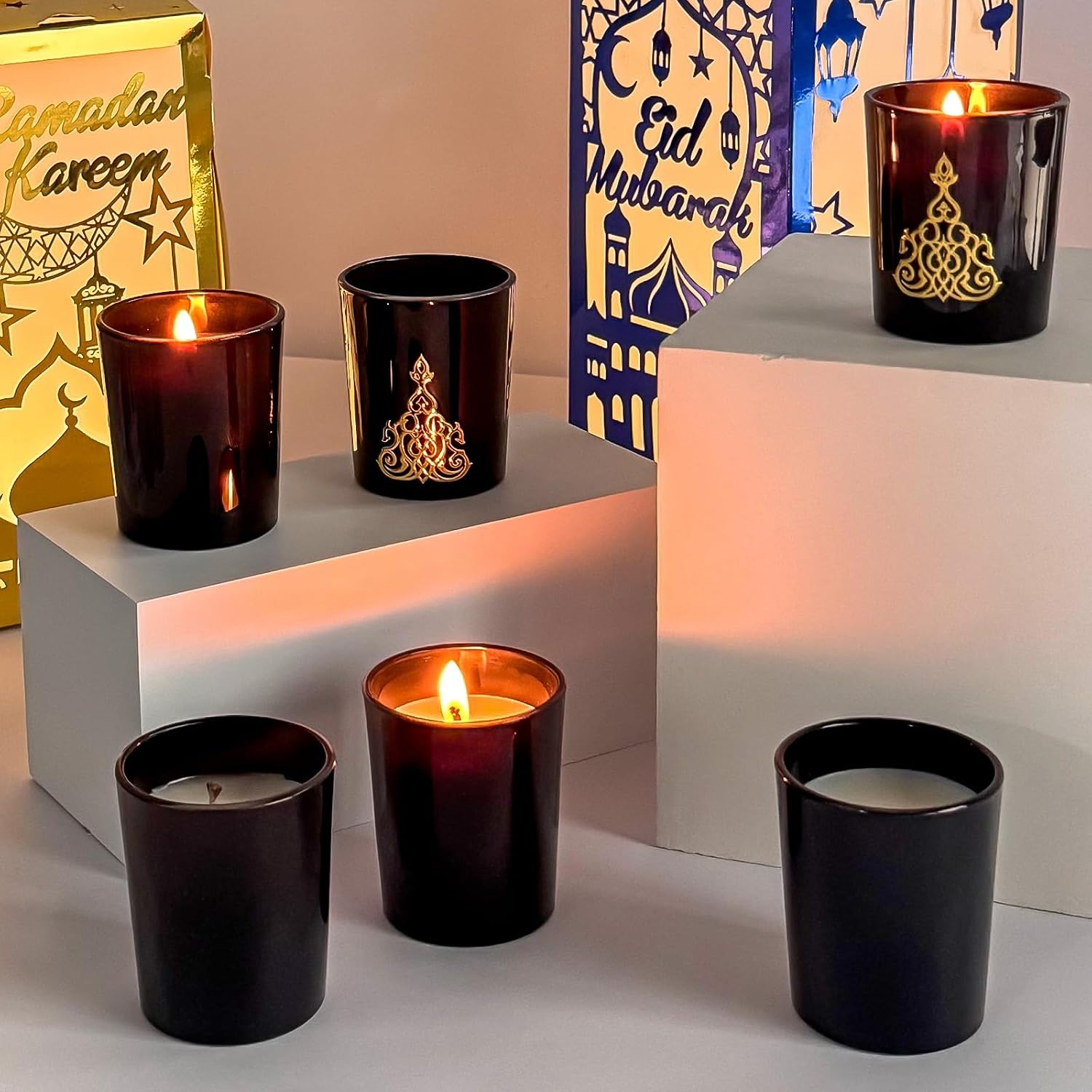 Cinrobiye 12 Pcs Ramadan Mubarak Scented Candles, Lavender Soy Wax Eid Al Fitr Candle Set for Islamic Table Centerpiece, Party Favor, Wedding, Mother’s Day, Home Decor, Ramadan & Eid Gifts