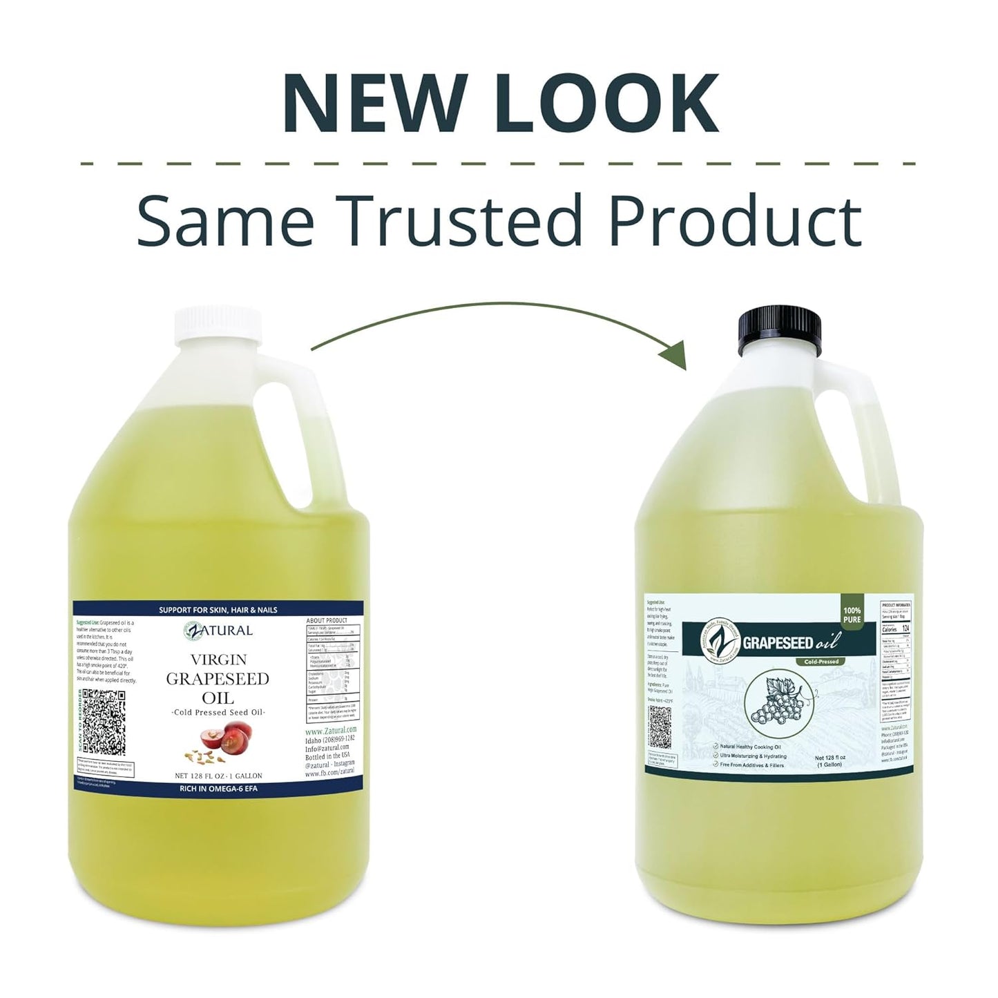Zatural Grapeseed Oil Naturally Grown 100% Pure Cold Pressed Virgin High Tempurature Cooking Oil 128oz (1 Gallon)